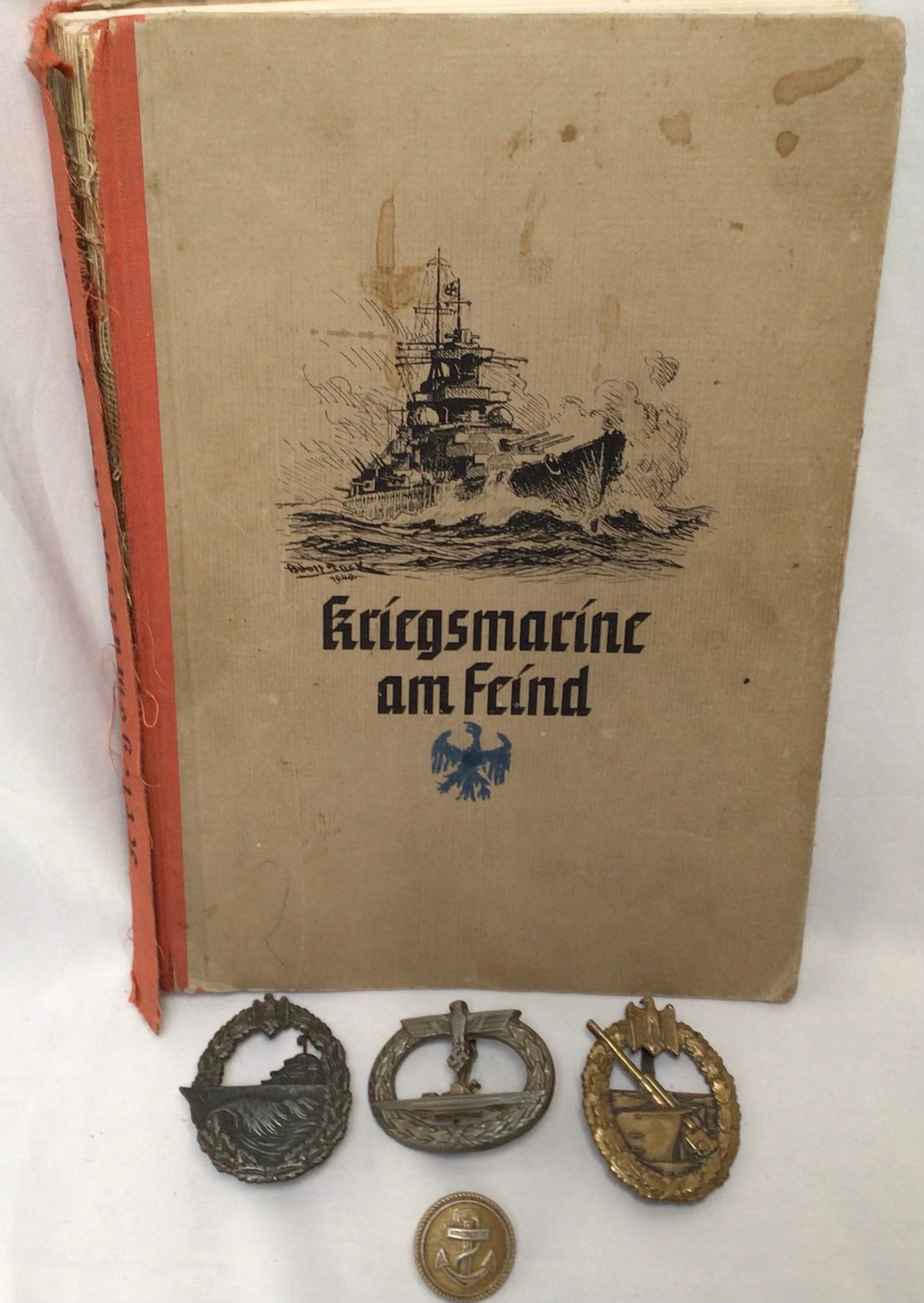 Three WWII German Kriegsmarine military badges, comprising Destroyer Badge, U-boat War Badge, and