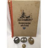 Three WWII German Kriegsmarine military badges, comprising Destroyer Badge, U-boat War Badge, and