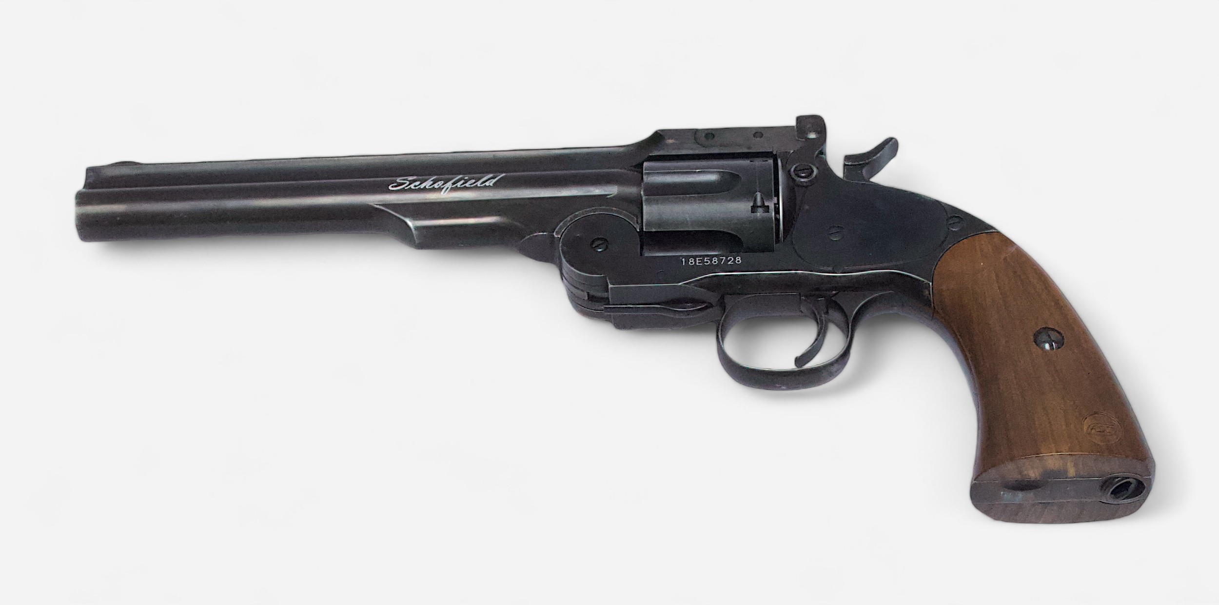 A Schofield 6' Co2 air revolver, .177 calibre pellets, with branded 18cm barrel, wooden grip and - Image 3 of 5