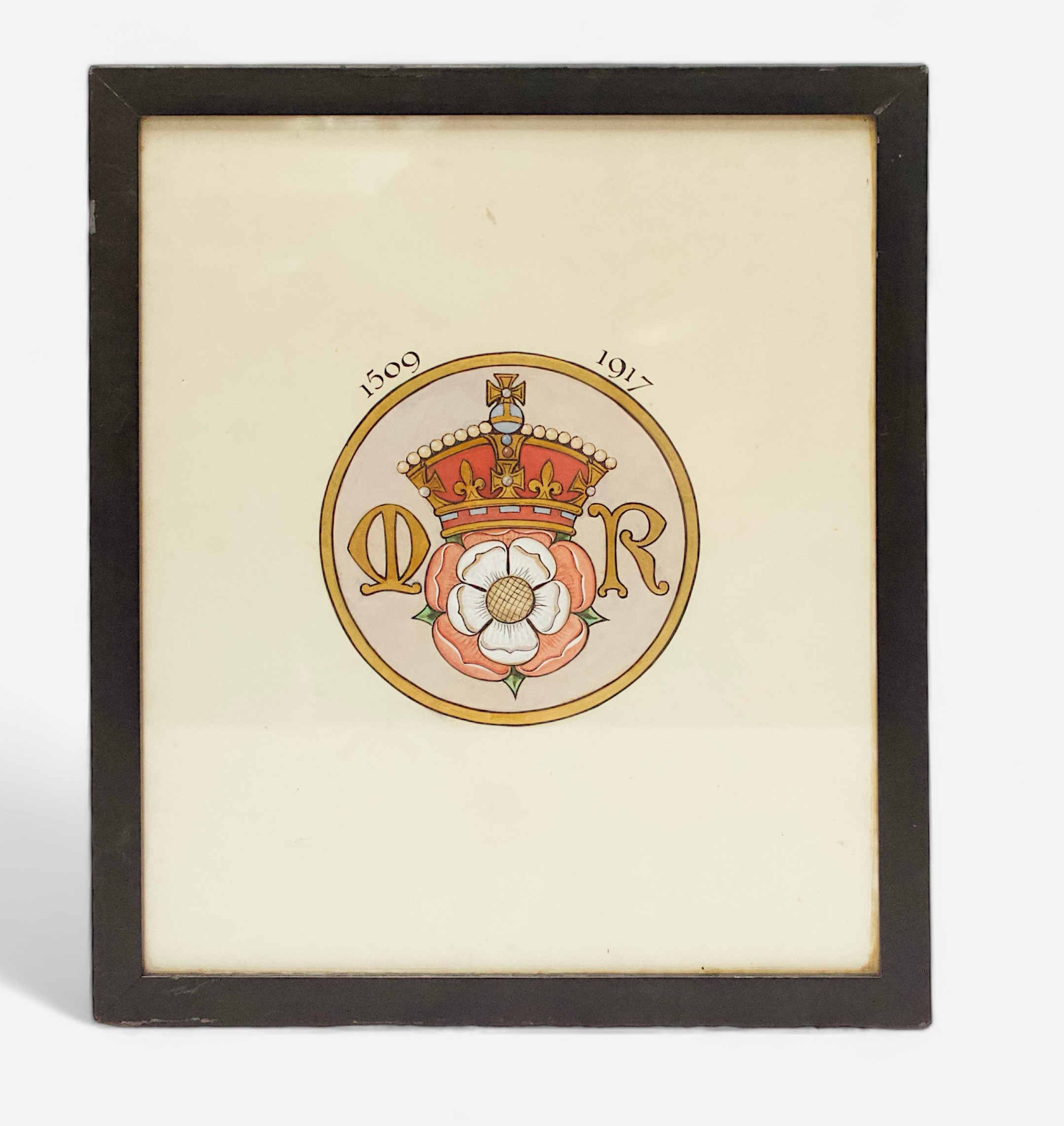A hand-illuminated monogram of the Mary Rose, Flagship of Henry VIII's Navy. 31x26cm, crest 14cm