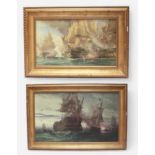 After Auguste Ballin. Two various action scenes from the Battle of Trafalgar, modern Giclee colour