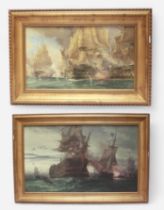 After Auguste Ballin. Two various action scenes from the Battle of Trafalgar, modern Giclee colour