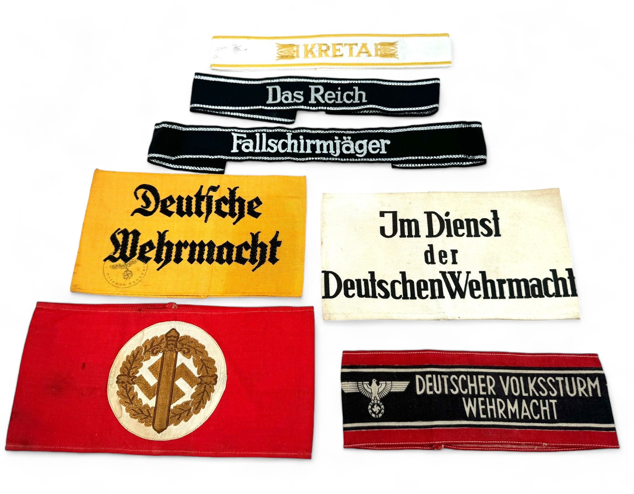 German Third Reich / WWII Interest: Four German Armbands and three Cuff titles