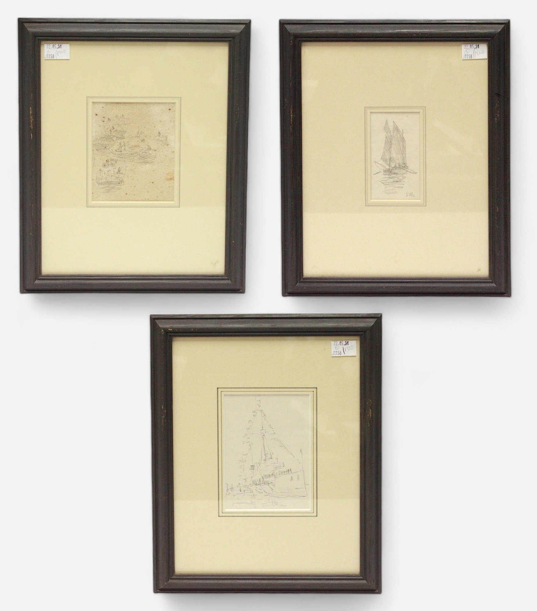 William Lionel Wyllie RA (1851-1931) Three original pencil sketches including ‘Becalmed Lugger’, ‘