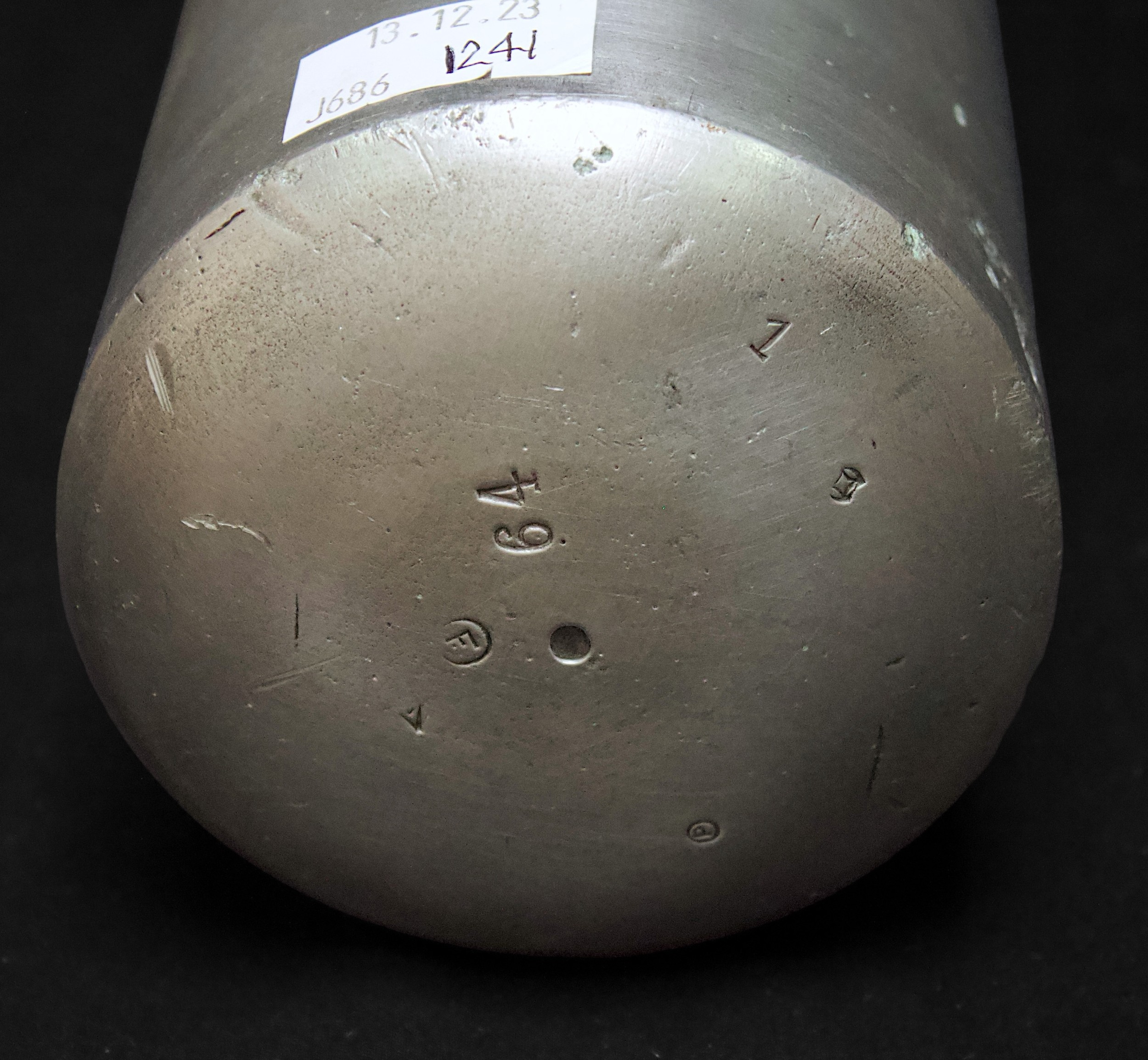 A WWII Luftwaffe Oxygen Bottle by Auer, from a Junkers Ju.88, with various stamped marks and - Image 3 of 3