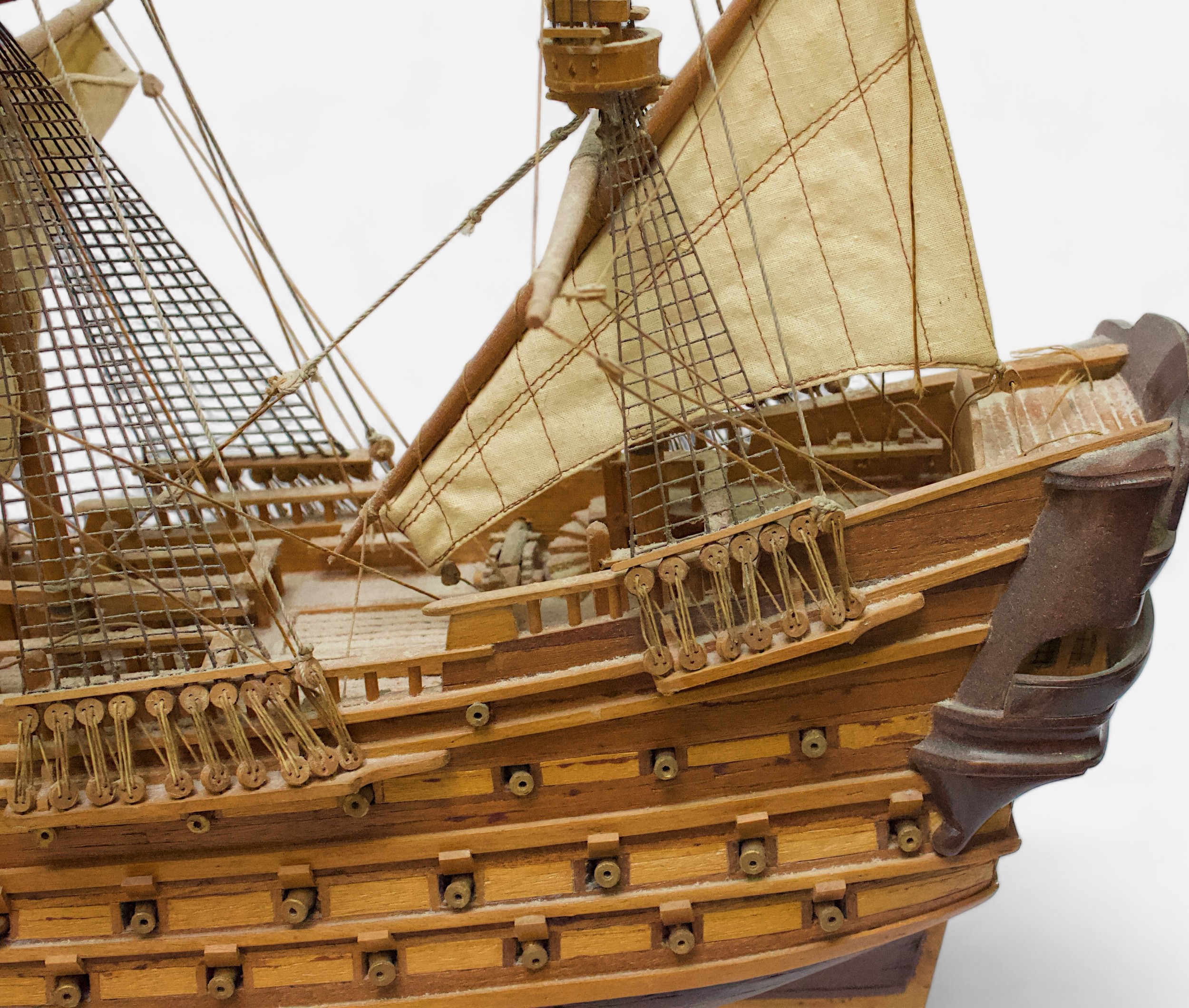 A hand-made wooden static model of a 17th Cenrtury three-mast ship, Santisima Trinidad, c1790, - Image 5 of 5