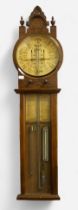 An early 20th century Admiral Fitzroy oak cased improved barometer, with main dial, mercury column