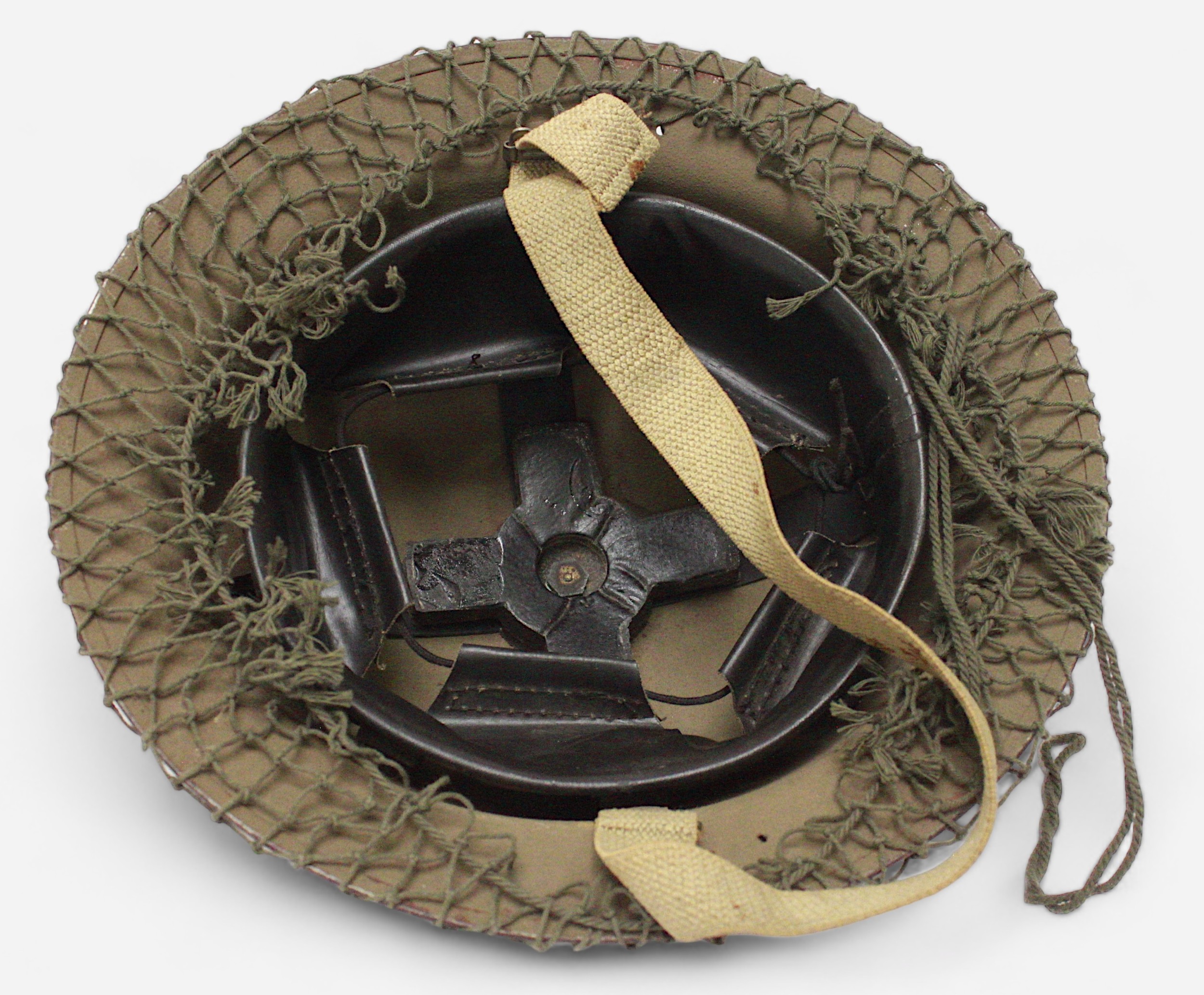 A British WWII Home Guard Brodie helmet with net cover, dated 1941, stamped ‘BMB’, together with a - Image 2 of 2