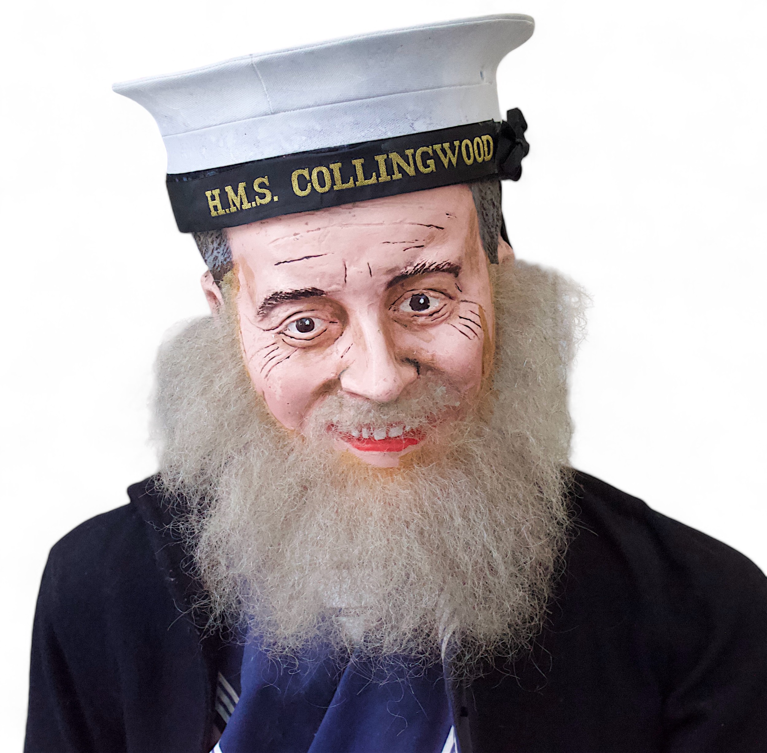 A unique resin automaton figure of a British sailor, with white cap and HMS Collingwood cap tally, - Image 2 of 2