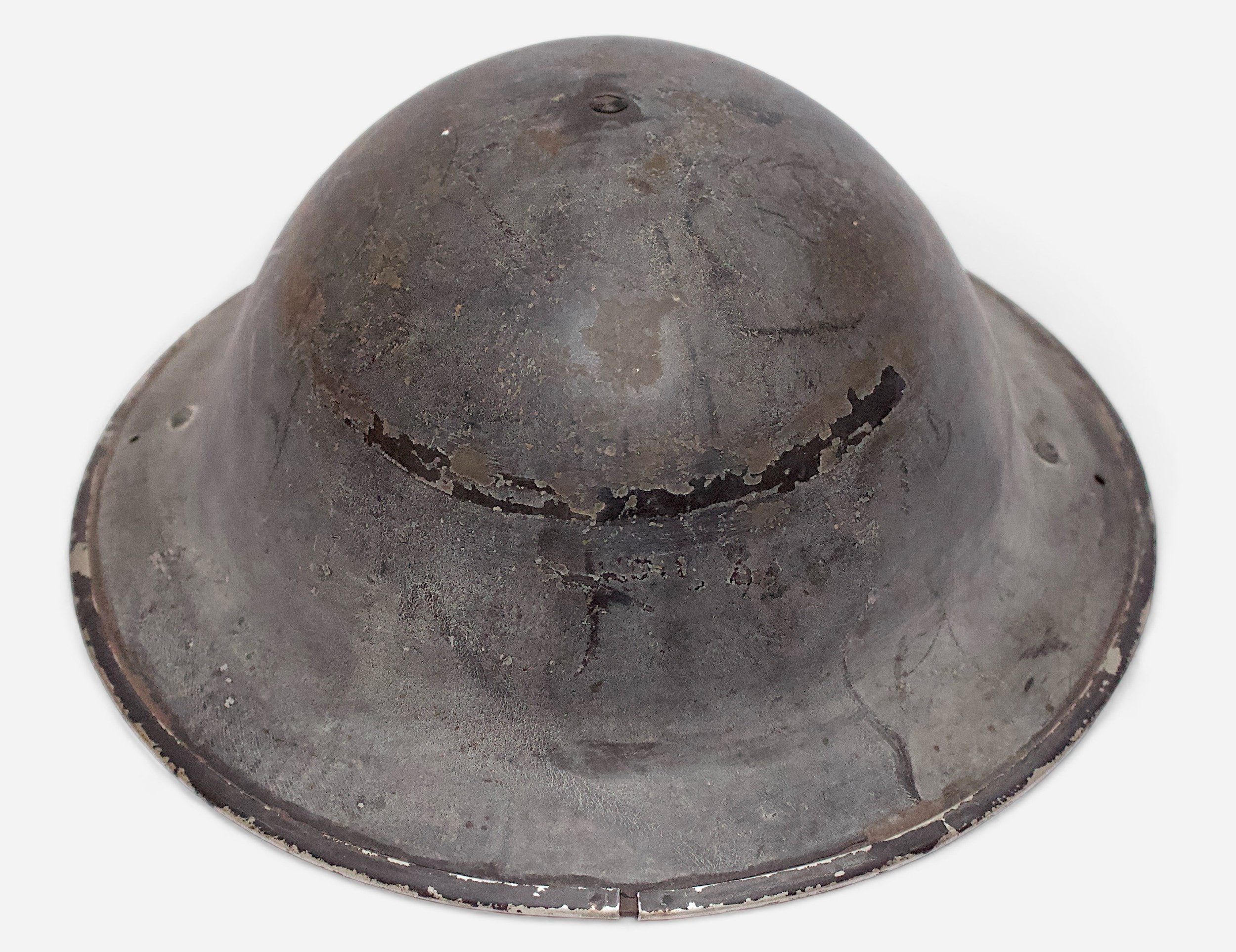 A British WWII Air Raid Wardens Brodie helmet, with leather liner and khaki webbing chin strap, - Image 3 of 7
