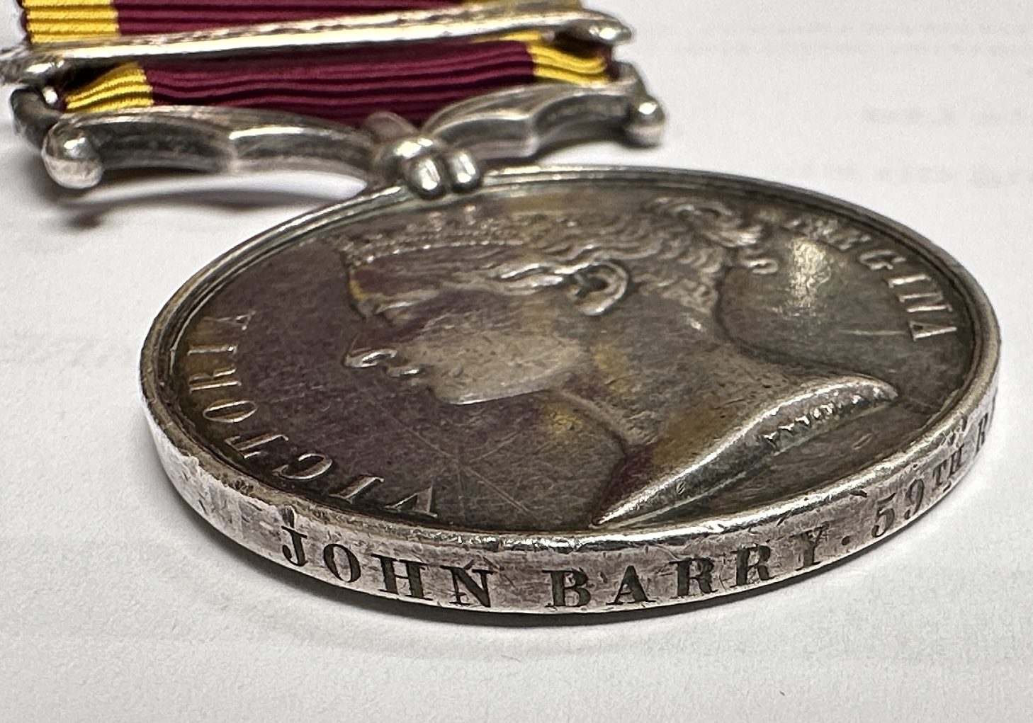 A Second China War Medal with Canton 1857 Clasp to John Barry 59th Regt. and a China War Medal - Bild 4 aus 4