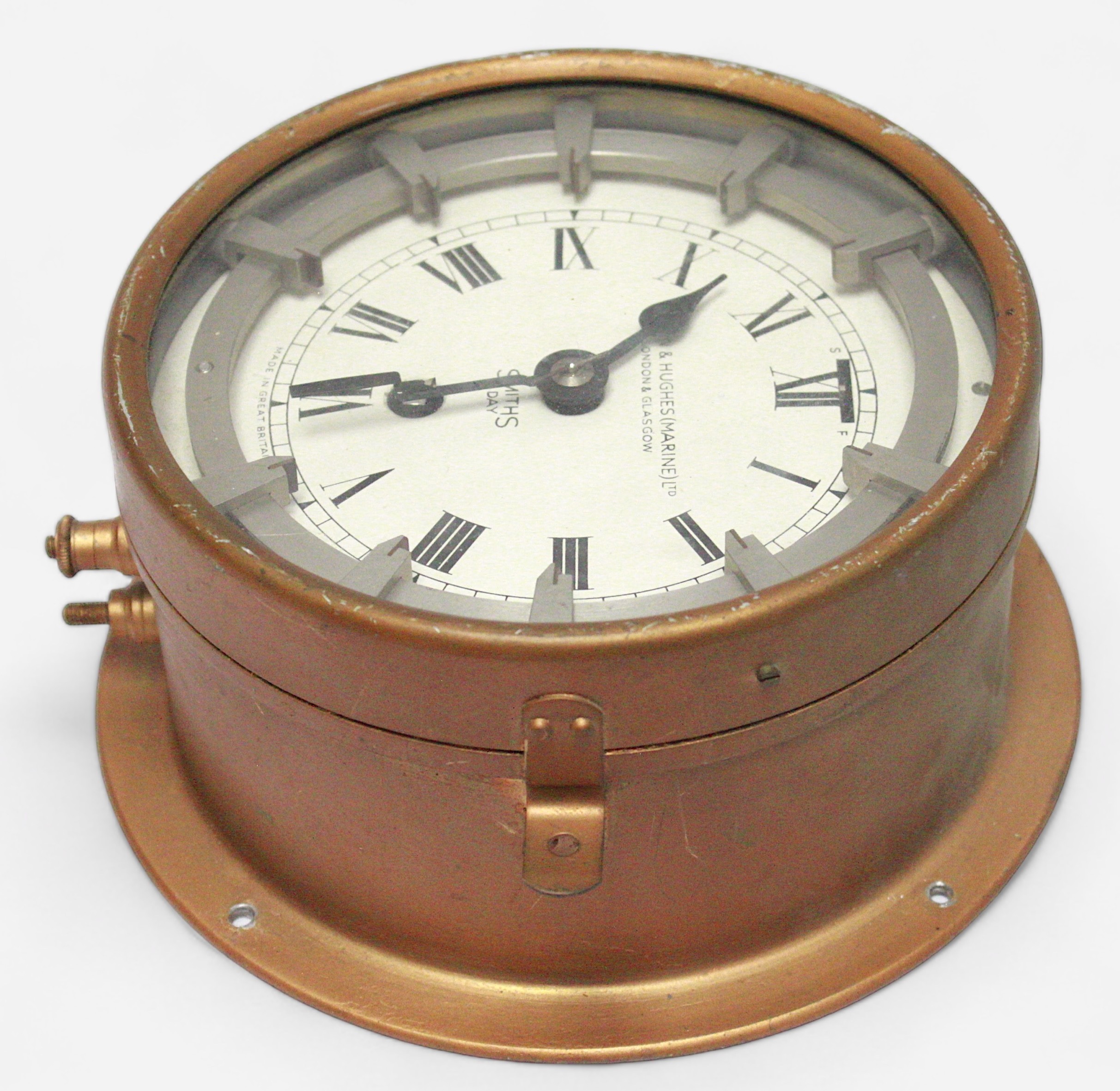 A zig-zag convoy 8-day bulkhead clock by Kelvin Hughes (Marine) Ltd, dial secondary stamped Smiths 8 - Image 3 of 3