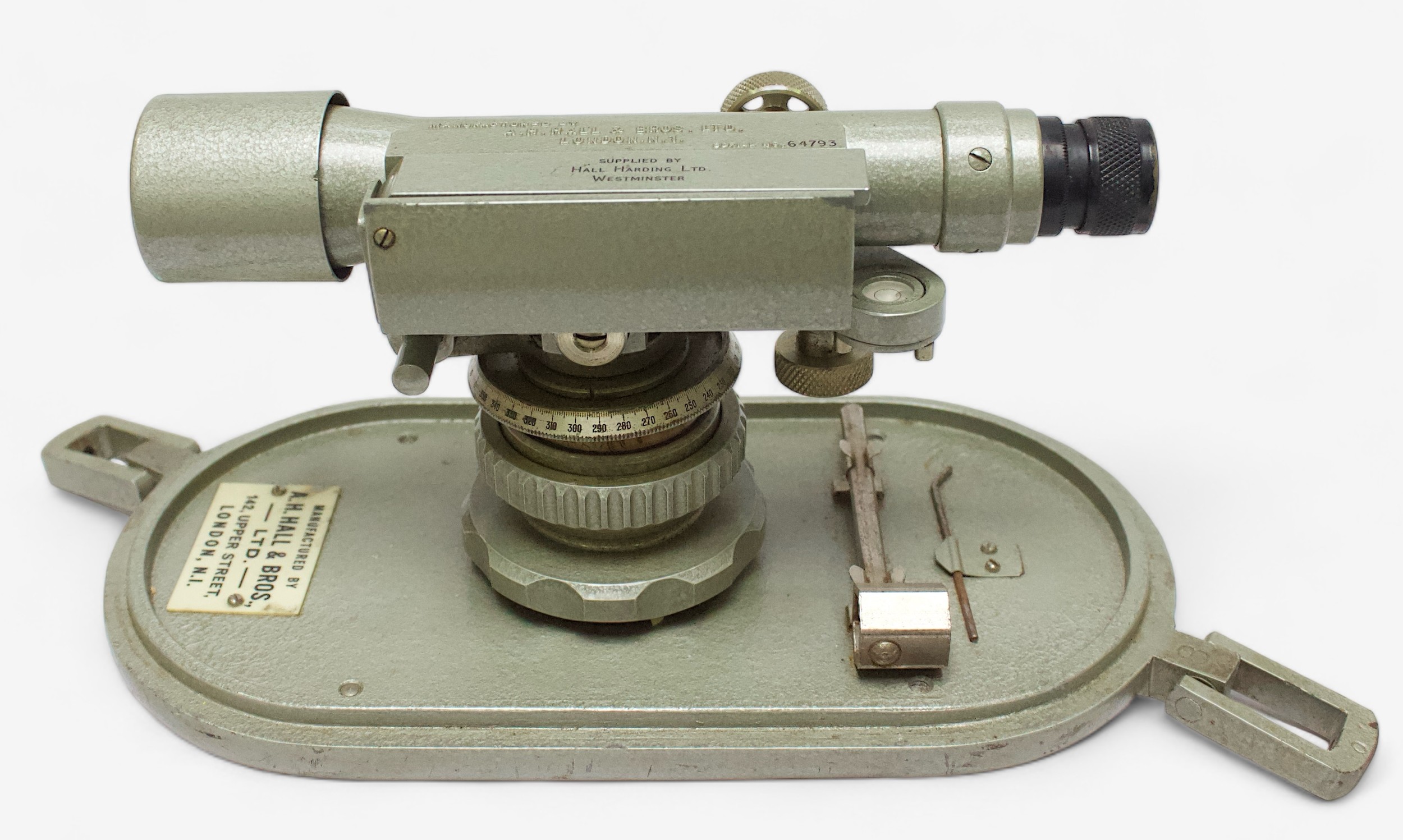 A metal-cased A.H. Hall & Bros surveyor's theodolite with wooden tripod, together with a Shell Motor - Image 2 of 7