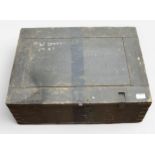 A WWII, D-Day era blue painted wooden ammunition box, inscribed ‘P.W. Lovell RAF’, for Peter