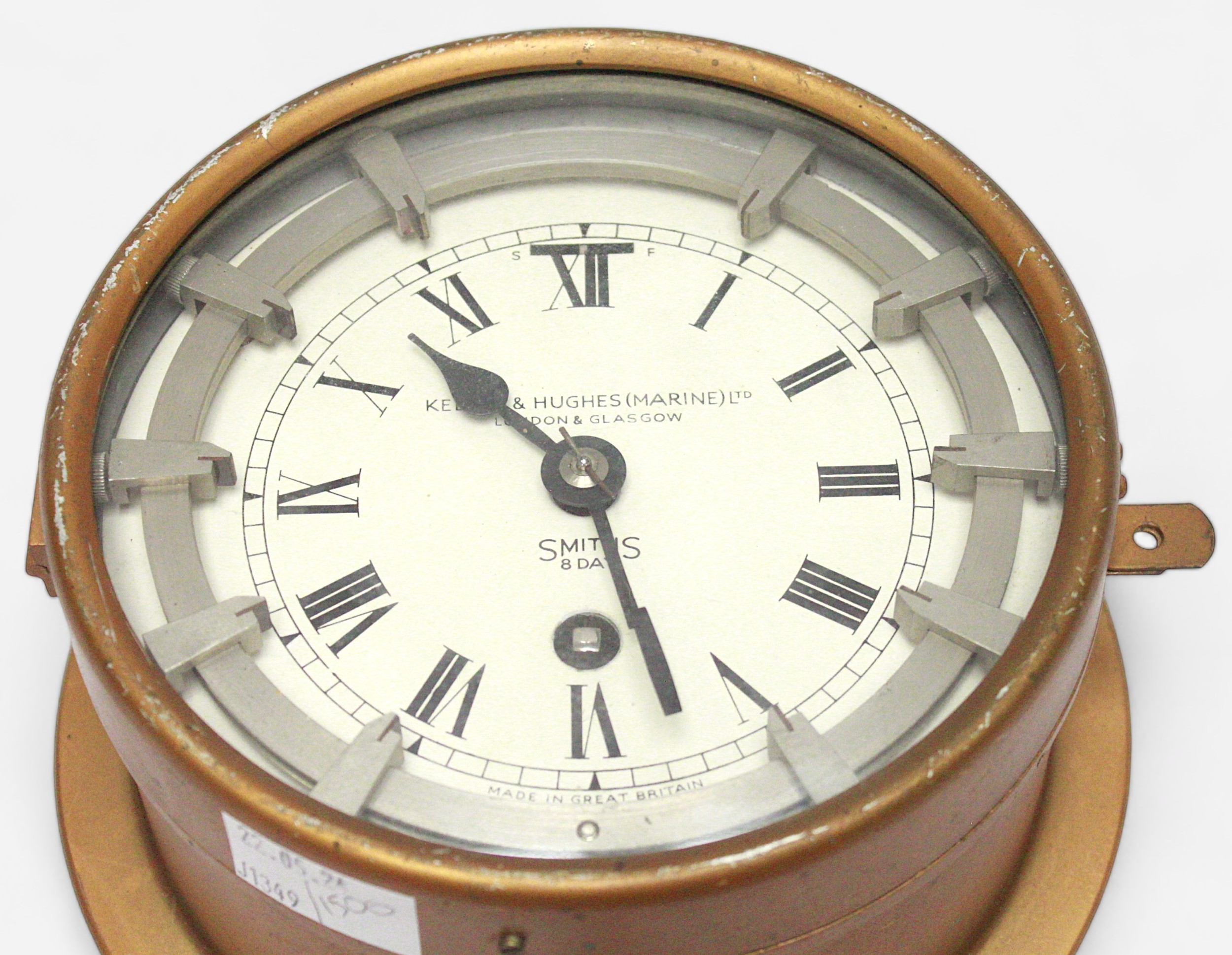 A zig-zag convoy 8-day bulkhead clock by Kelvin Hughes (Marine) Ltd, dial secondary stamped Smiths 8 - Image 2 of 3