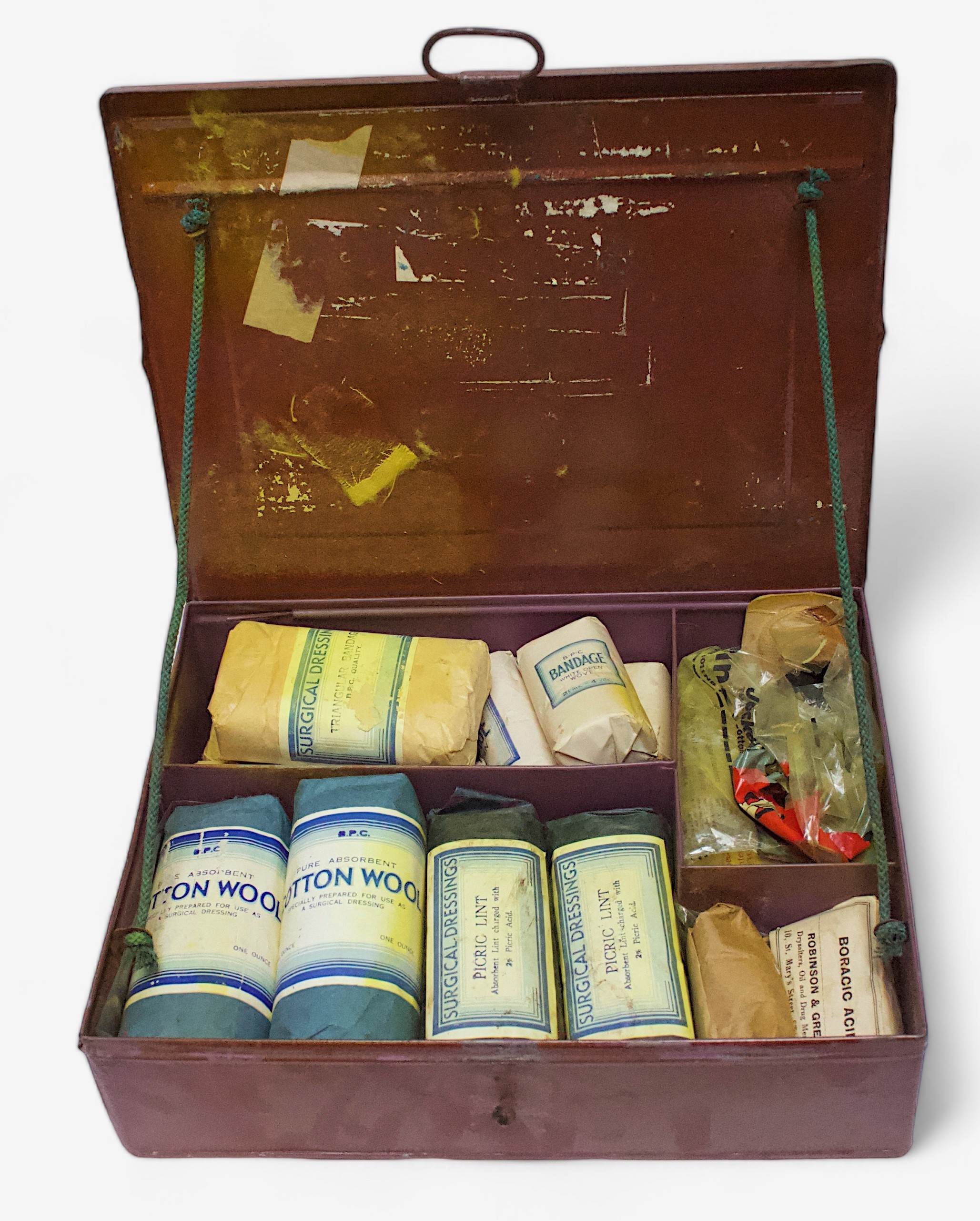 A WWII Minimax A.R.P. First Aid tin and contents, together with two WWII British Royal Forces gas - Image 2 of 5