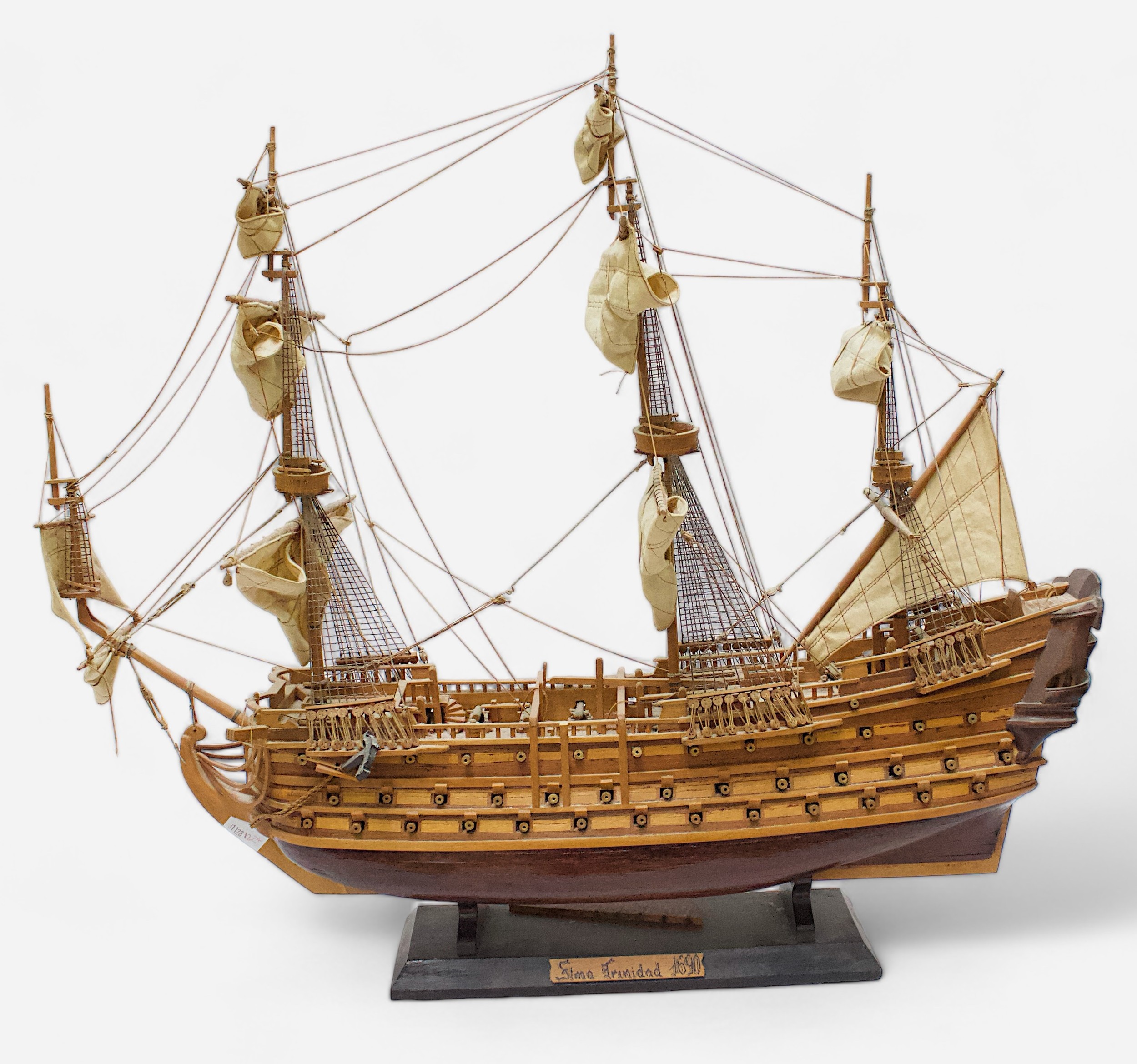 A hand-made wooden static model of a 17th Cenrtury three-mast ship, Santisima Trinidad, c1790,