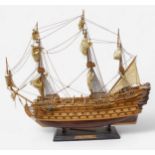 A hand-made wooden static model of a 17th Cenrtury three-mast ship, Santisima Trinidad, c1790,