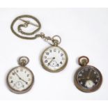 Three various white-metal Military Issue open face pocket watches, including an example by