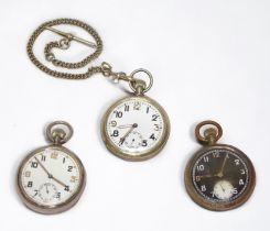 Three various white-metal Military Issue open face pocket watches, including an example by