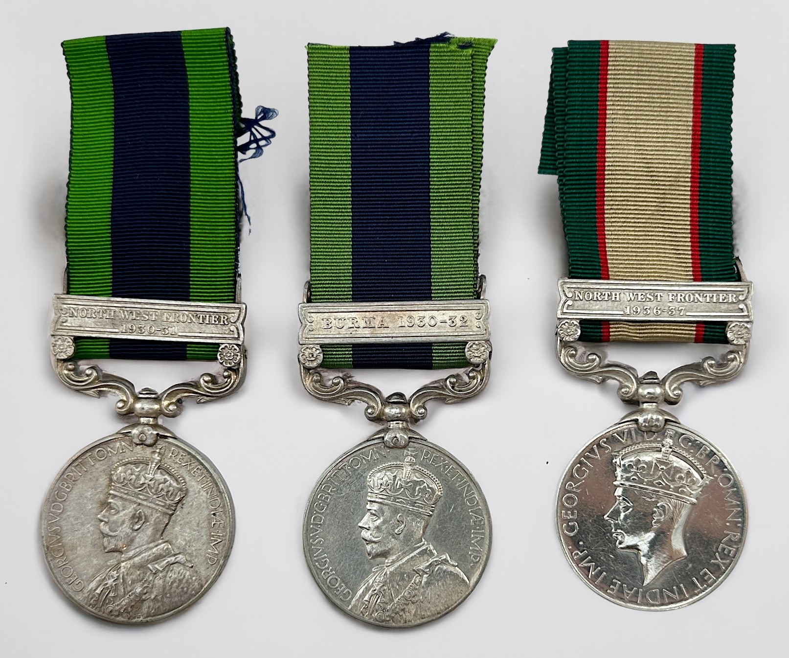 Three India General Service Medals comprising George V IGSM with Burma 1930-32 Clasp to PTE.