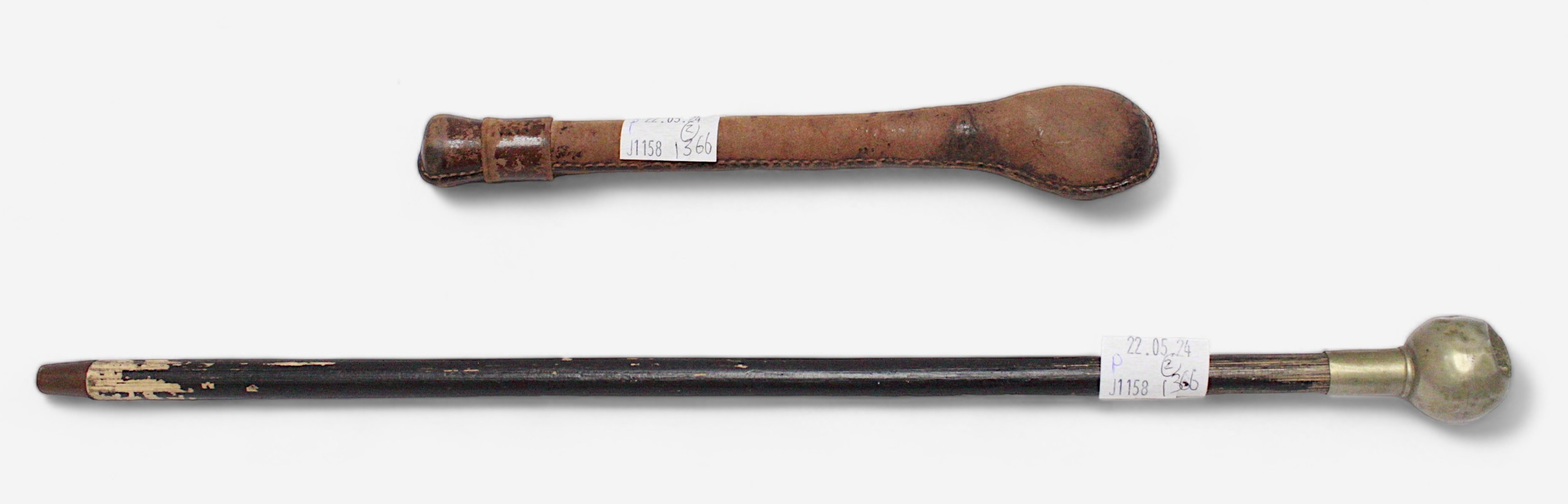 A Palistine Police Swagger Stick with globular nickel top embossed with the Palistine Police