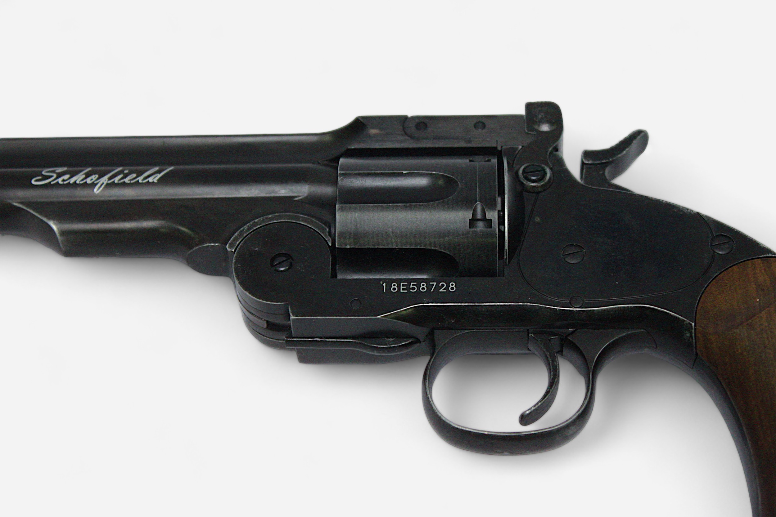 A Schofield 6' Co2 air revolver, .177 calibre pellets, with branded 18cm barrel, wooden grip and - Image 4 of 5