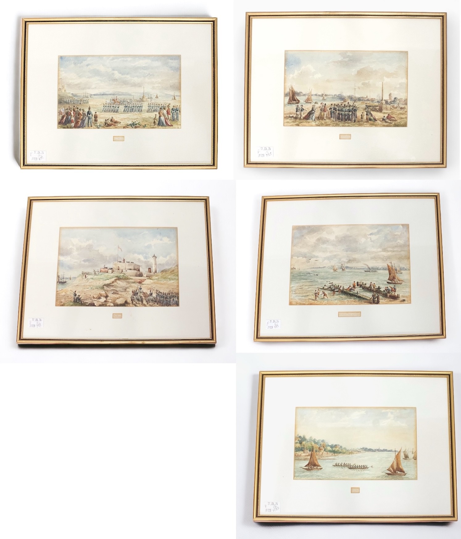 19th Century English School. Five watercolours of Naval Personnel drilling in Southsea and around