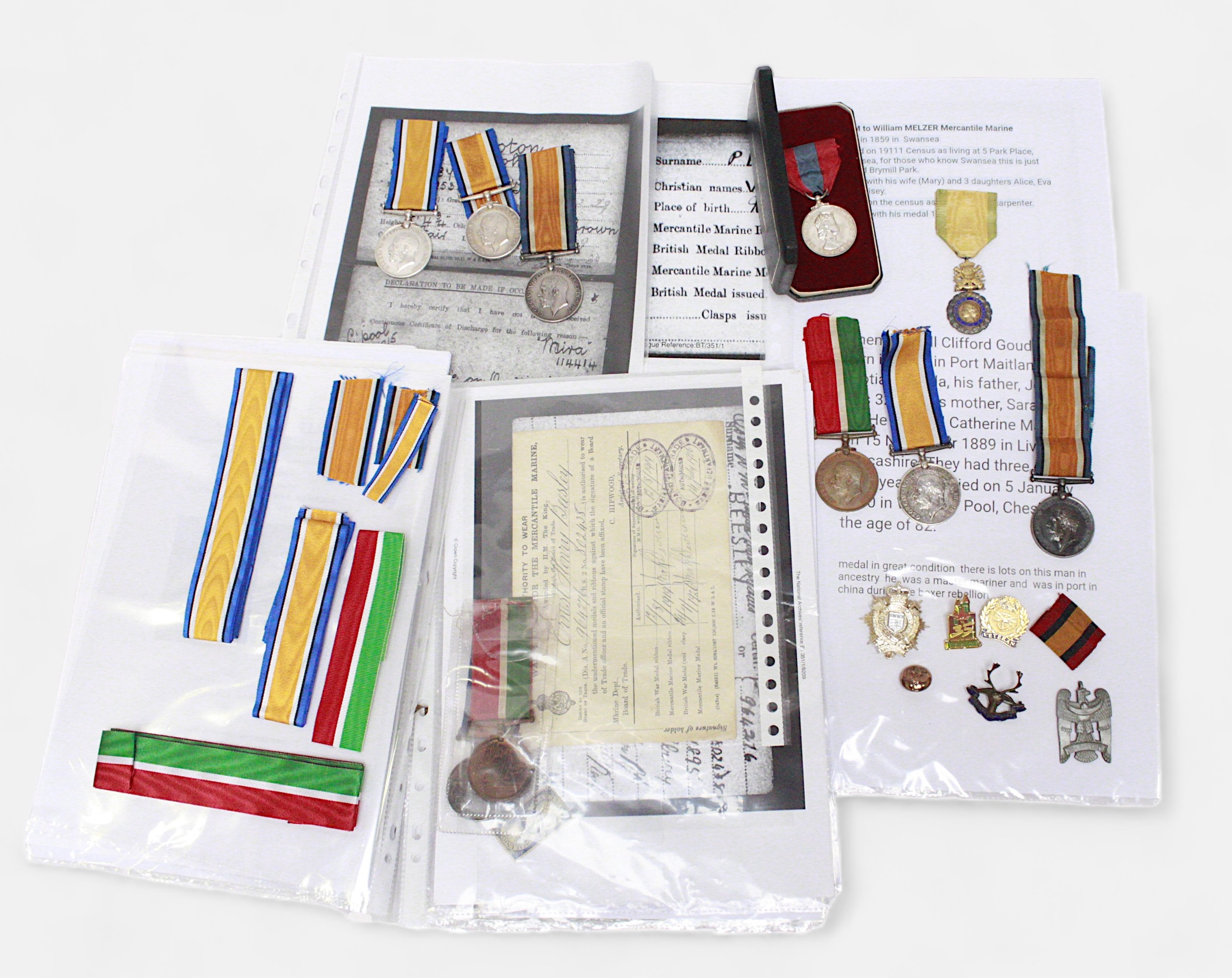 WWI Mercantile Marine Interest: A collection of 10x various WW1 Great War Medals, 7x various