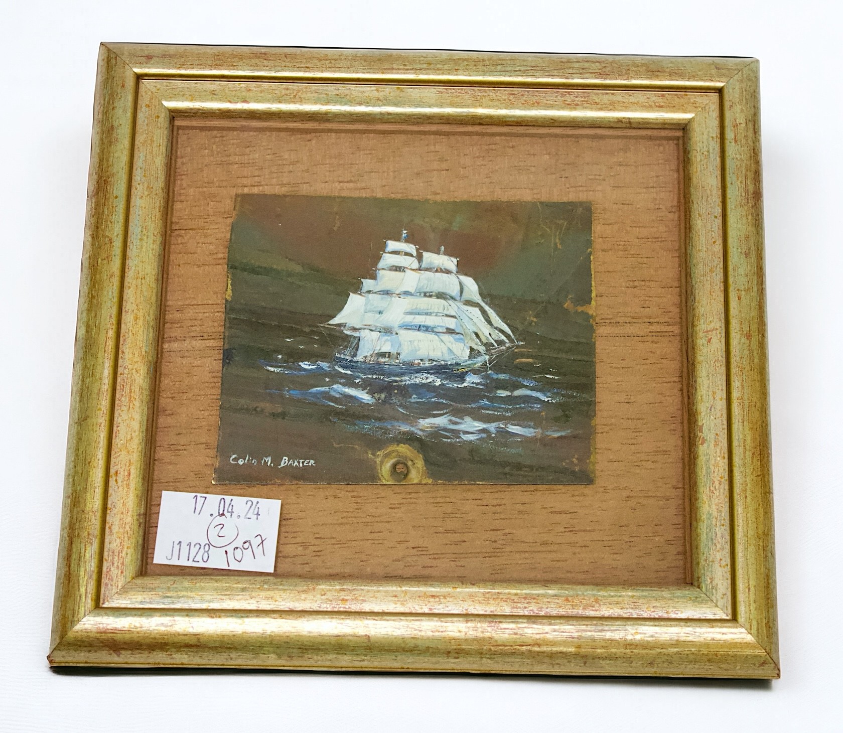 Colin M. Baxter (b.1963), A small oval painting of HMS Victory in full sail, signed, oil on a - Image 2 of 3