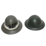 A Supplementary Fire Parties (SFP) Zuckermann helmet with SFP initials to front, stamped MMOR 2-