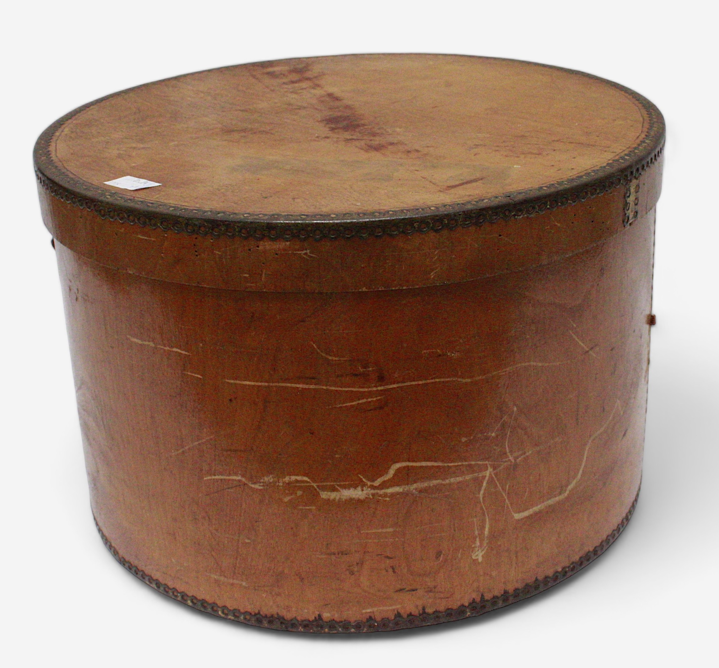 An early 20th century plywood snare drum box, 42 diam x 27cm high, together with a cylindrical - Image 3 of 3