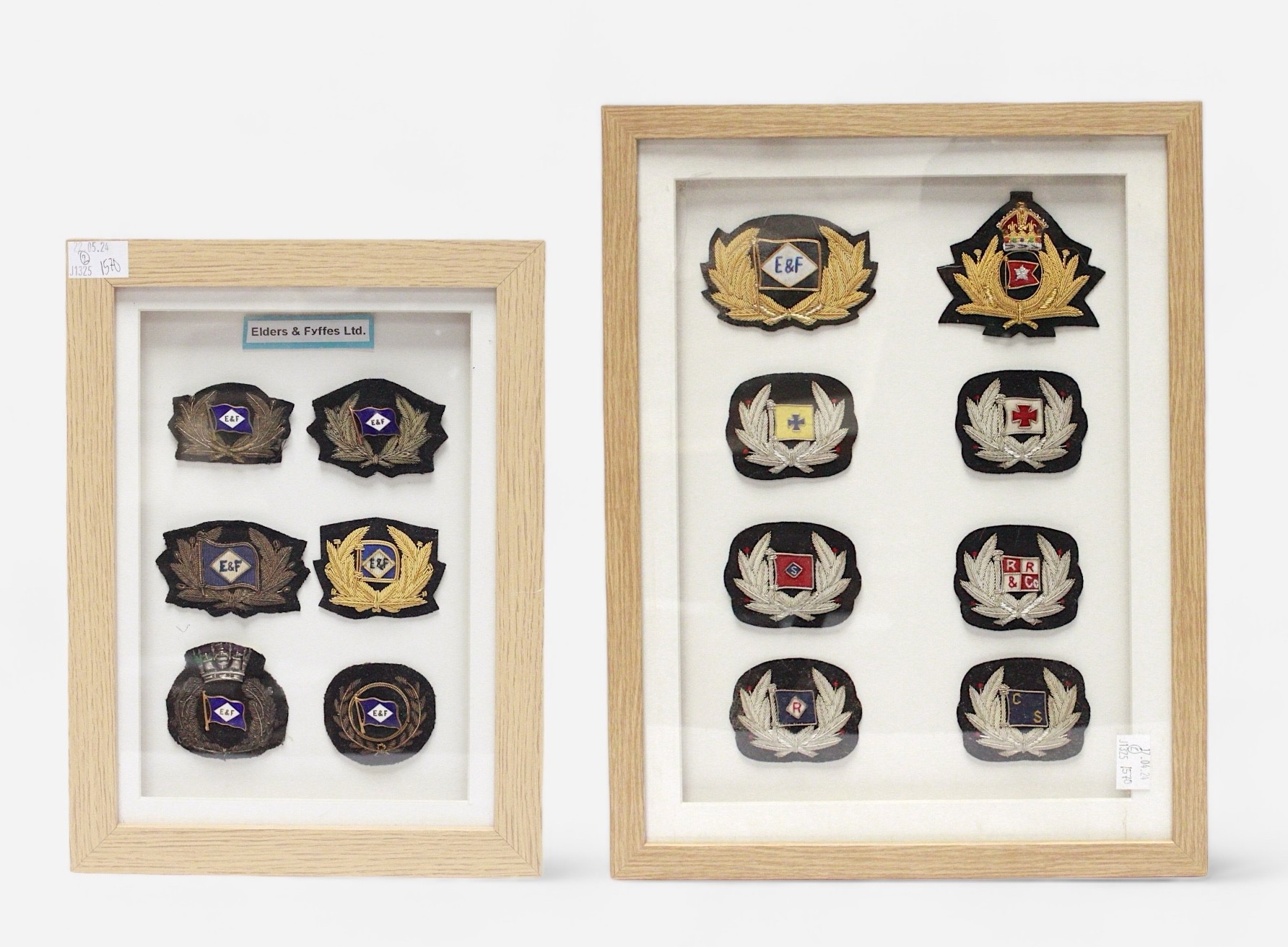 Shipping Line Officers bullion cloth cap badges, comprising Elders & Fyffes, including four enamel