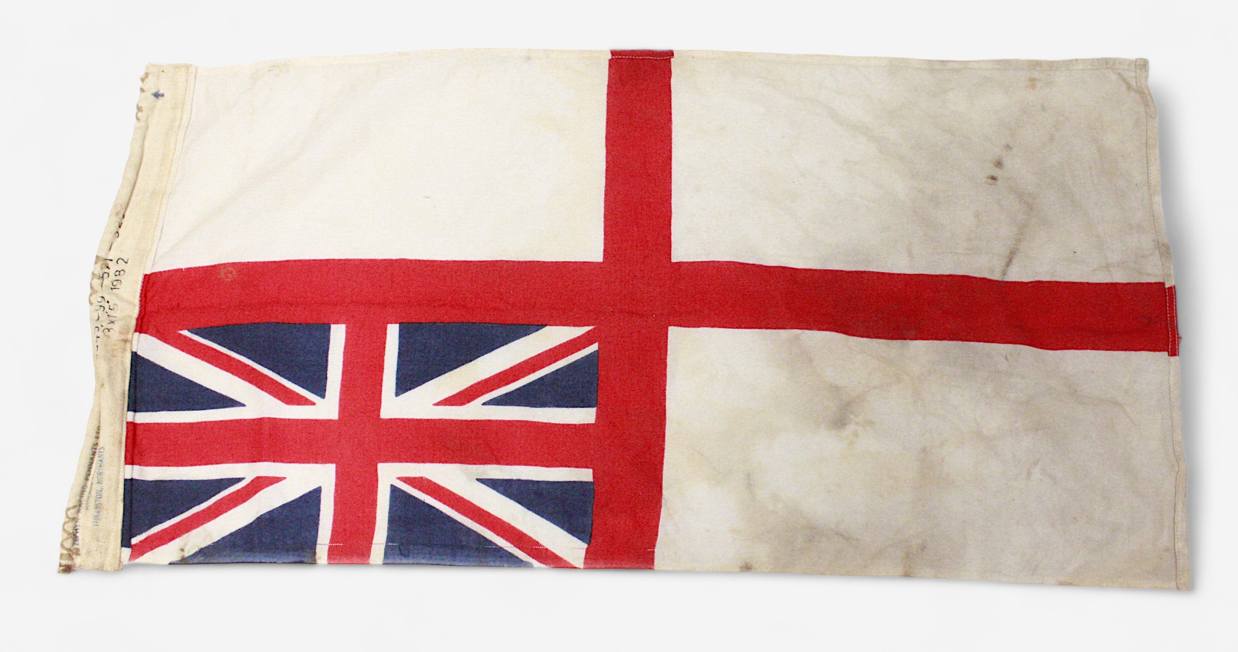 A small white ensign flag, with ‘Zephyr Racing Pennants Ltd’ and broad arrow stamp, 90cm long, - Image 2 of 4