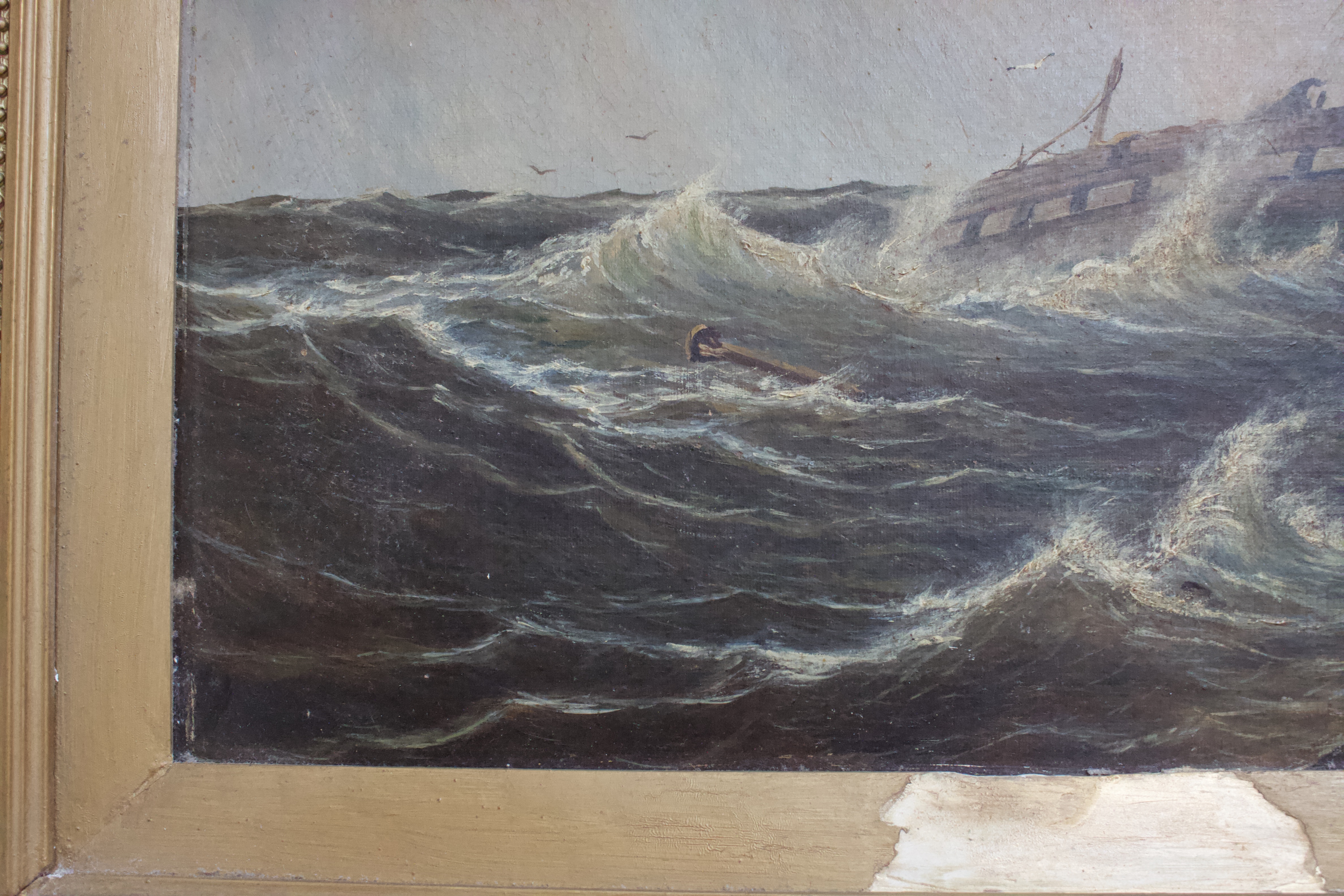 A 19th century coastal study with boat on choppy waters and figures on a cliff edge, with further - Image 7 of 8