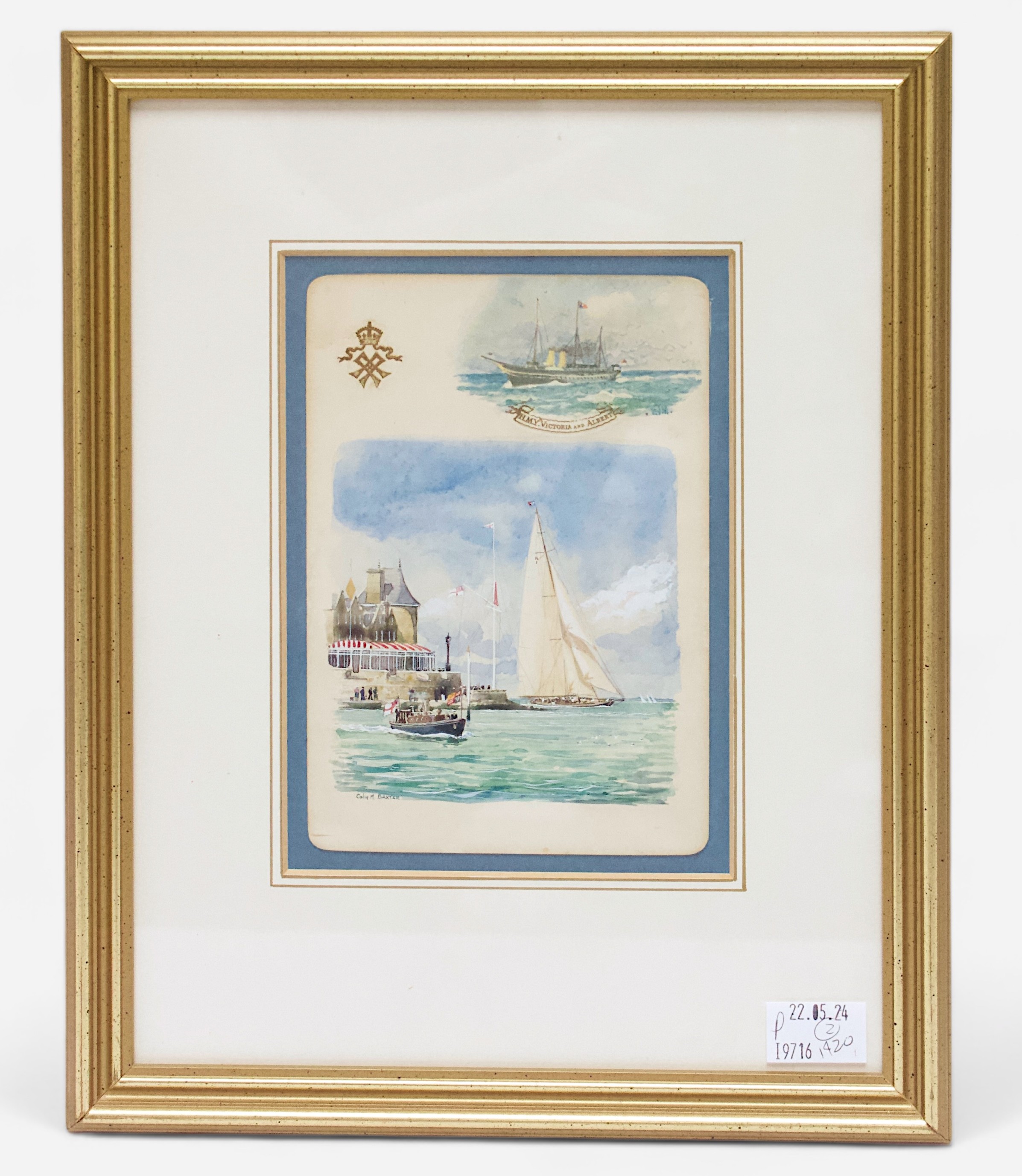 Colin M. Baxter. An original blank menu from the Royal Yacht Victoria & Albert painted with a - Image 2 of 3