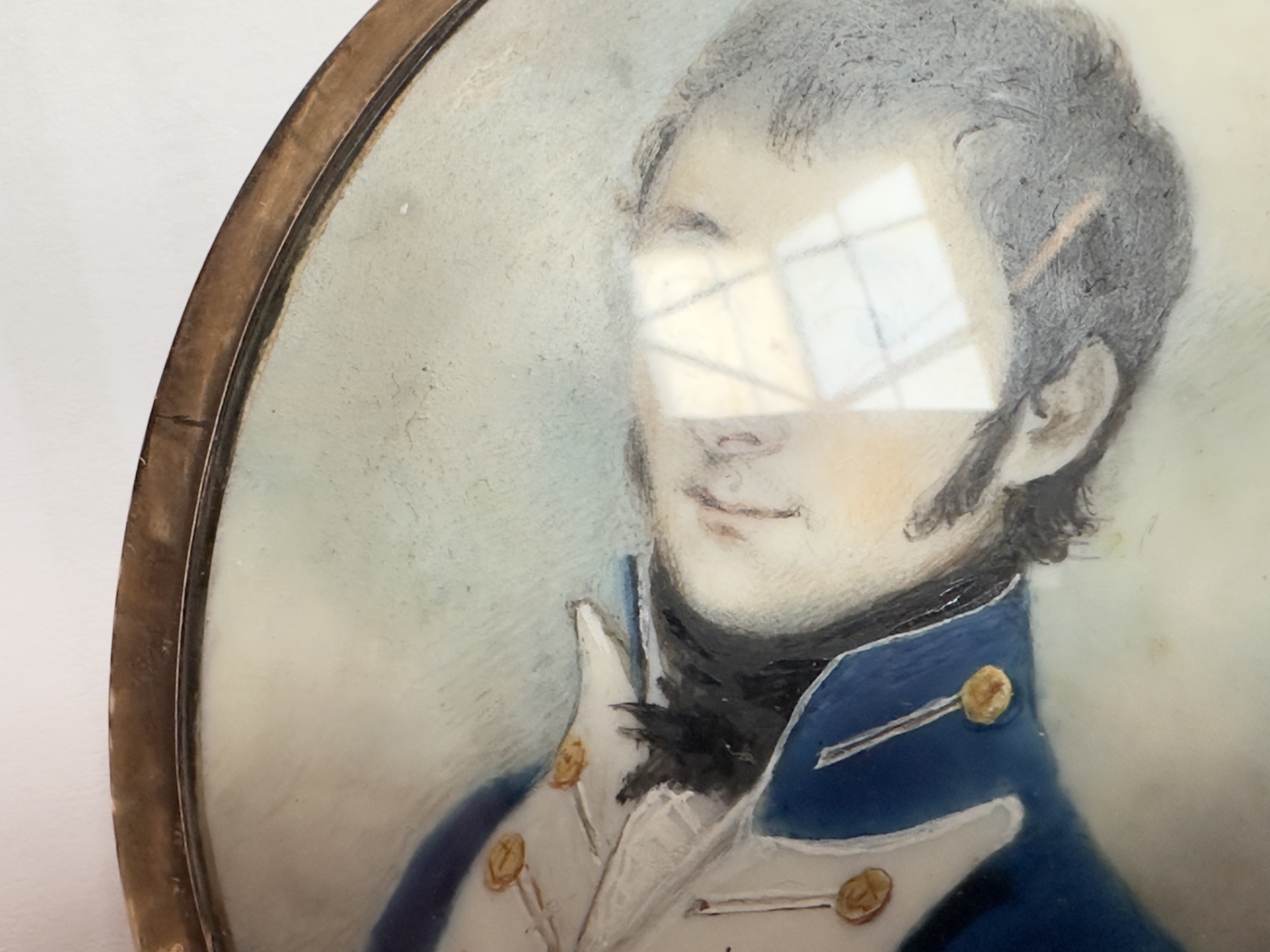 An early 19th century oval locket-back portrait miniature of a Junior Naval officer, with dark brown - Image 6 of 6