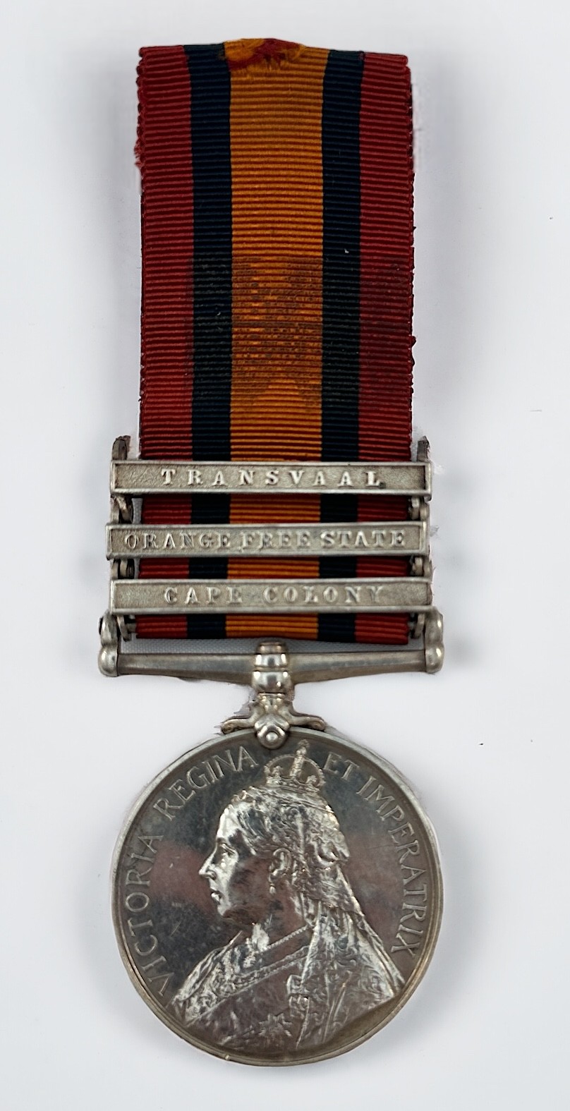 A Queen's South Africa Medal with three Clasps comprising Cape Colony, Orange Free State, Transvaal,