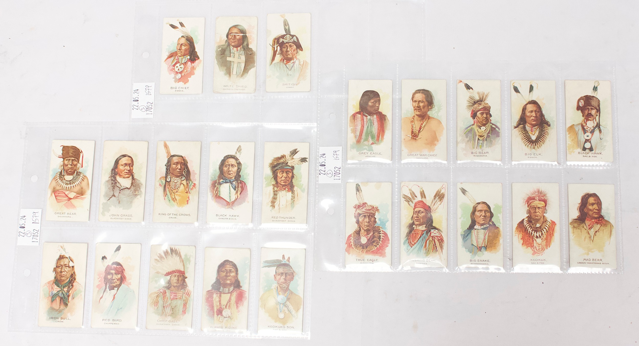 Late 19th Century USA cigarette cards, Allen & Ginter, Celebrated American Indian Chiefs, twenty-