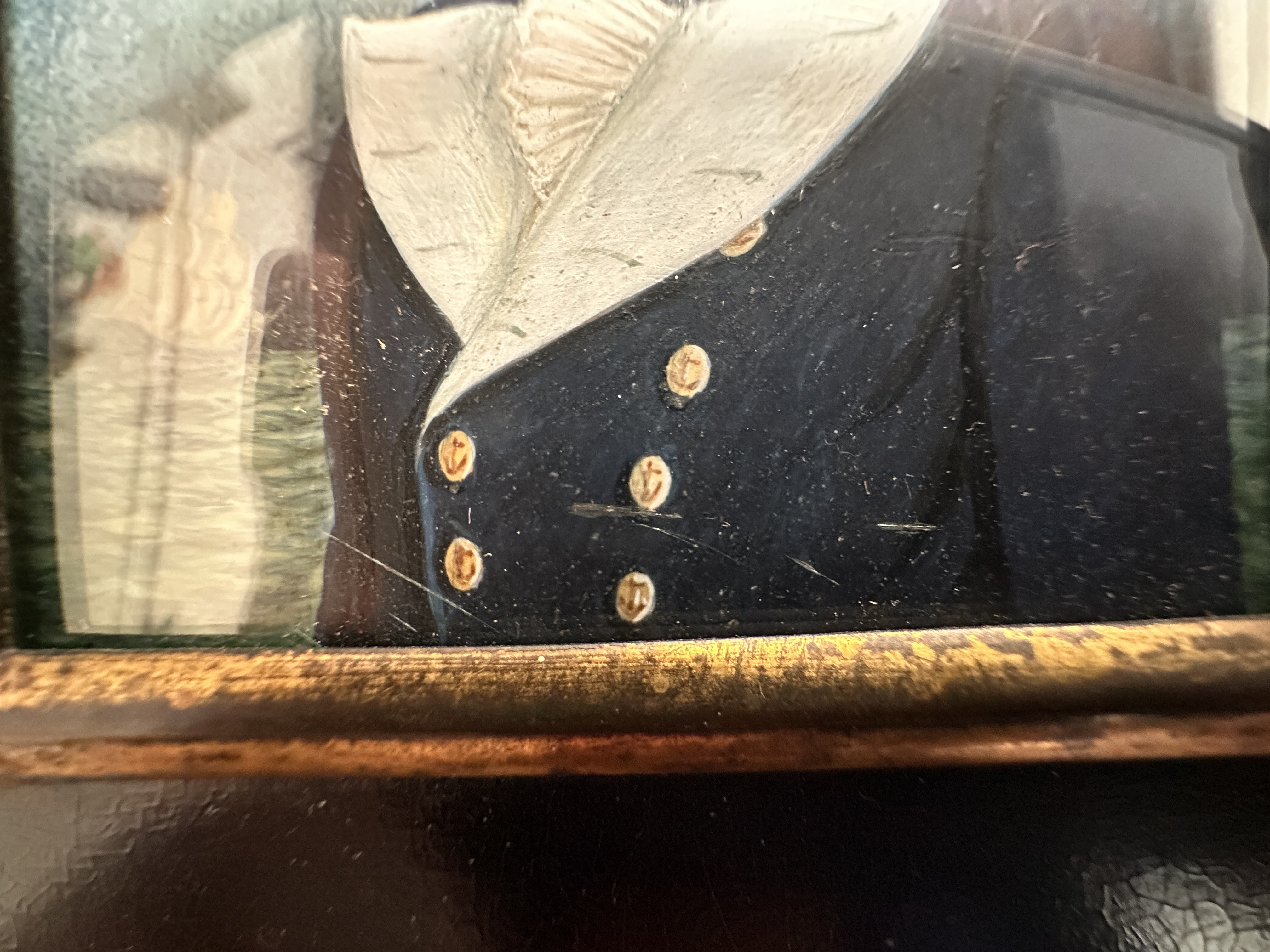 A Mid-19th century portrait miniature of a Naval Midshipman, with black wavy hair wand sides brushed - Image 8 of 8