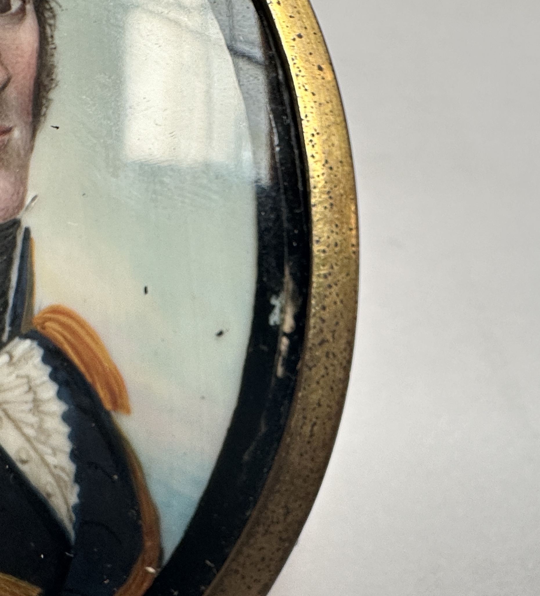 A Mid-19th century oval portrait miniature of a senior Naval officer, with black curly hair and - Image 3 of 7