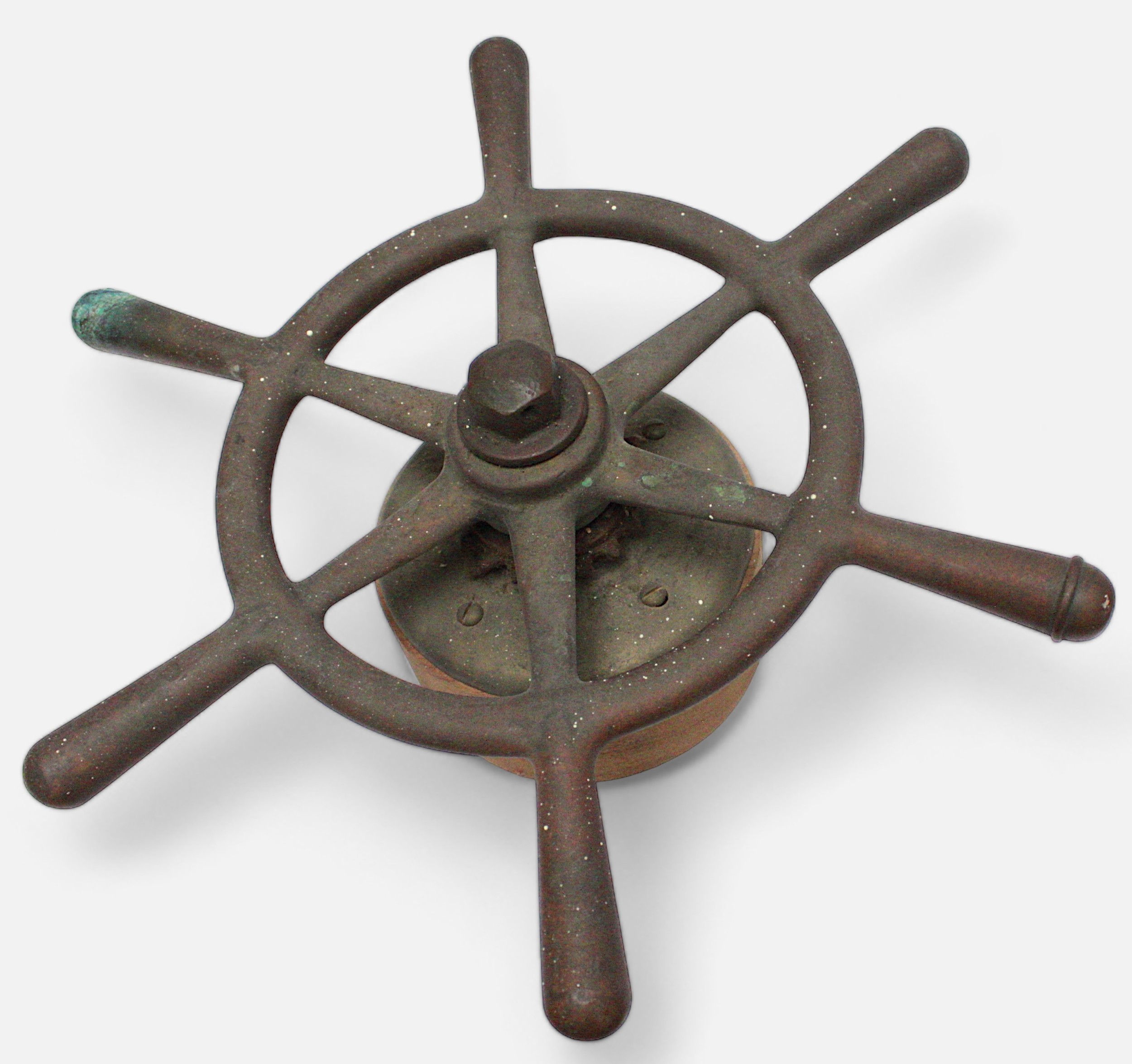 A large copper rivet, with multiple broad arrow stamps and mounted on fitted wooden stand, 33cm long - Image 2 of 4