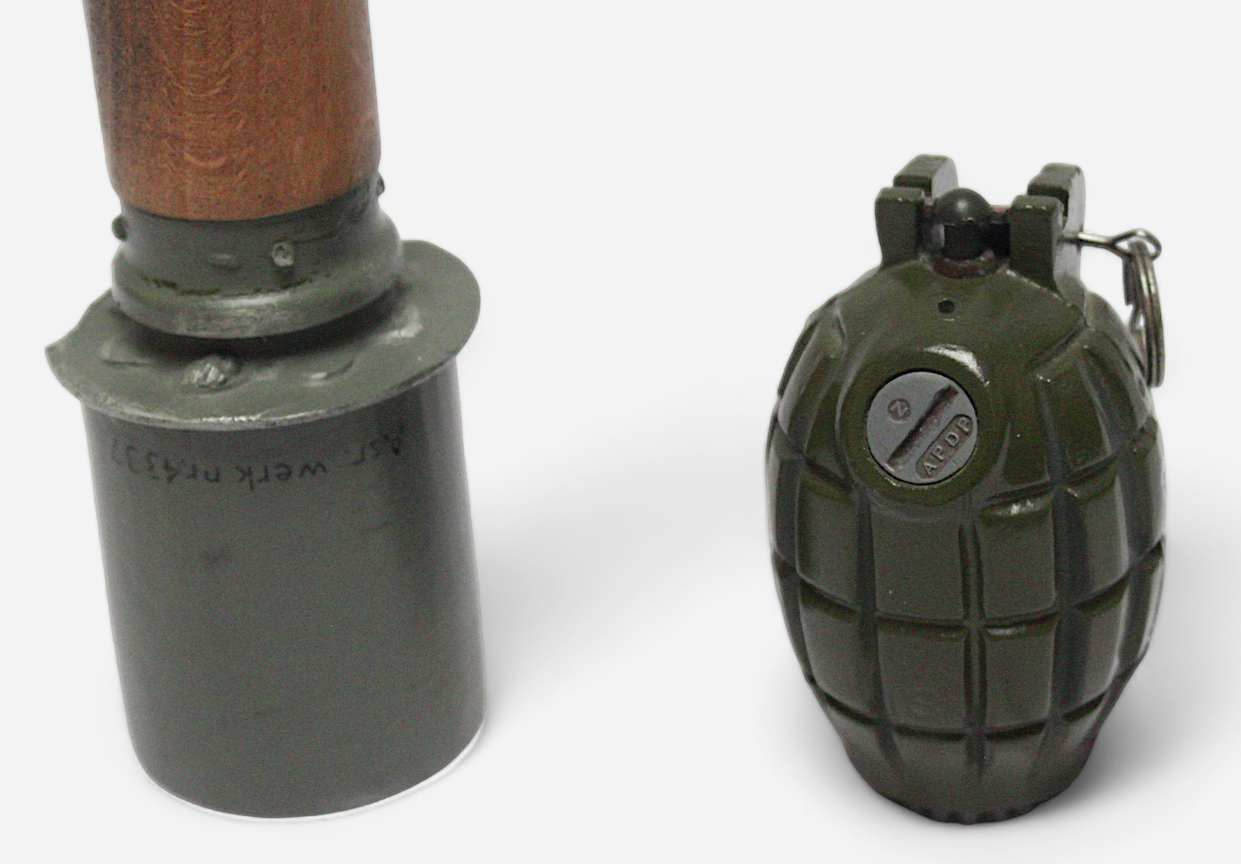 A WW2 period deactivated German incendiary bomb, and 'replica' German WWII type M23 stick grenade, - Image 3 of 5