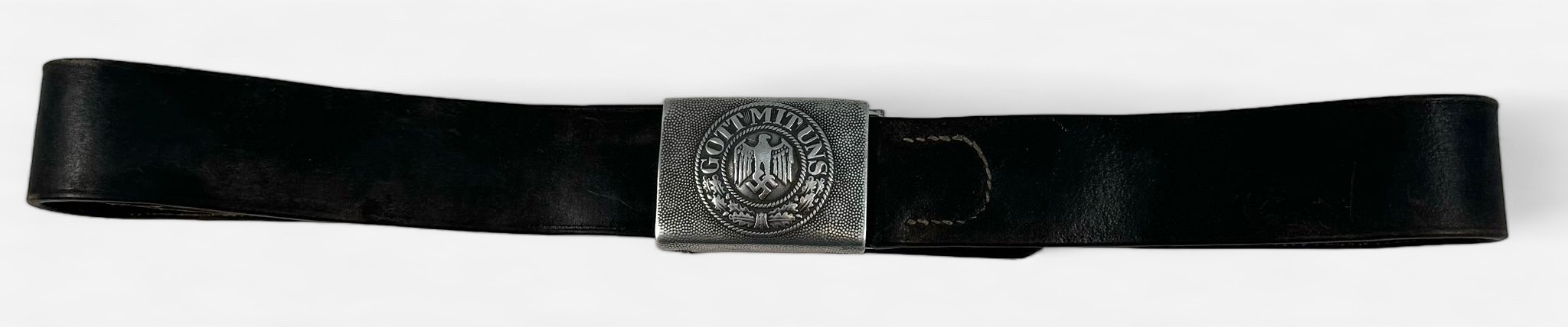 A WWII German Third Reich Heer Enlisted Mans Belt and Buckle with leather belt, 2nd Pattern, 'J-7'