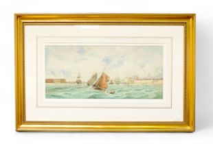 Willian Edward Atkins (British, born circa 1842-1910), ‘Sailing barges entering Portsmouth Harbour