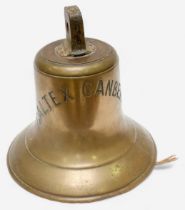 A large ships bell from the steel steam turbine oil tanker, Caltex Canberra, built by the Furness