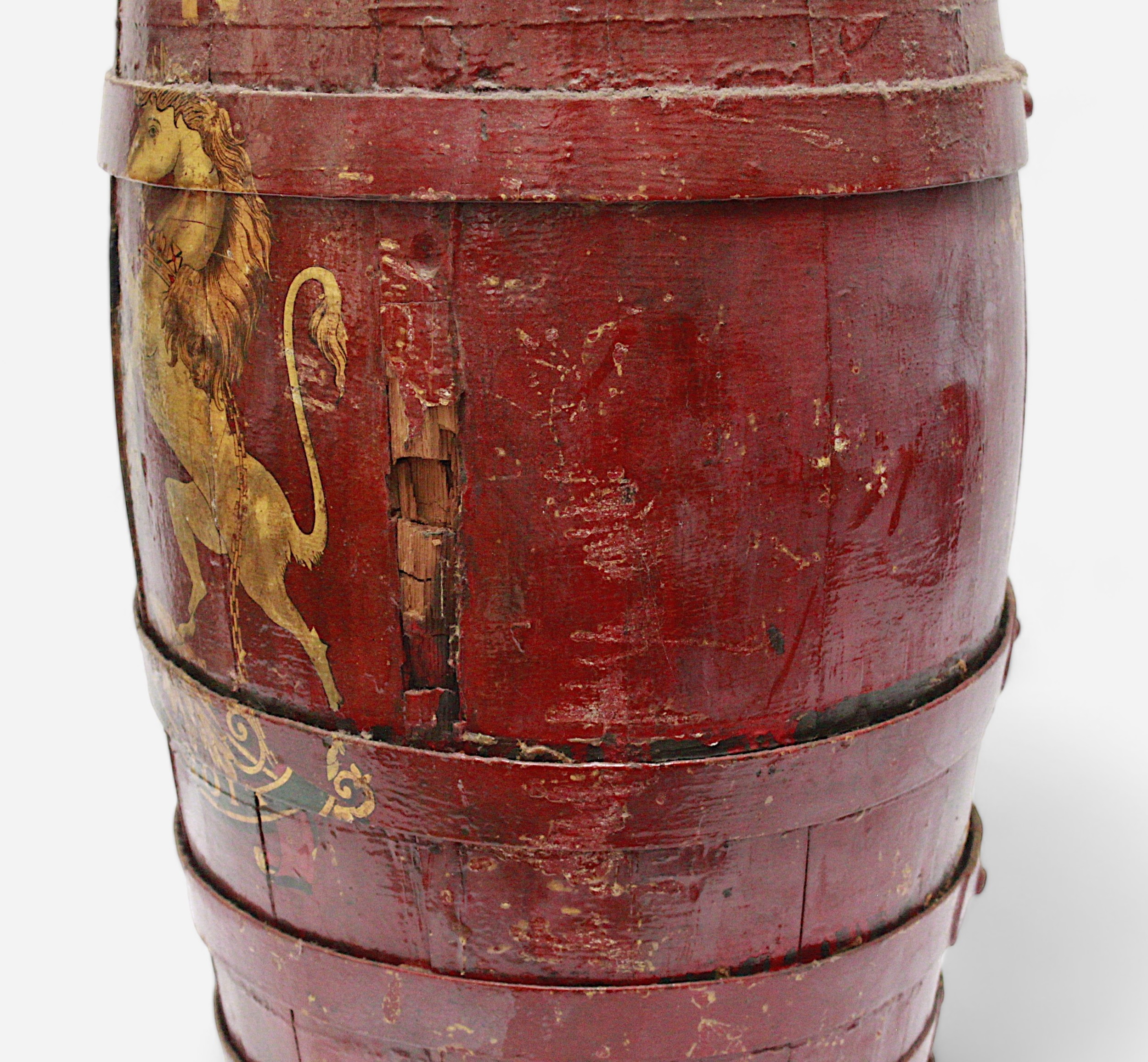 A late 19th /early 20th Century Royal Navy Coopered wooden barrel painted with the Royal Crest of - Image 2 of 2