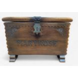 A replica oak 'treasure-chest' or coffer, with iron hasp and staple, hinges and lock, studded