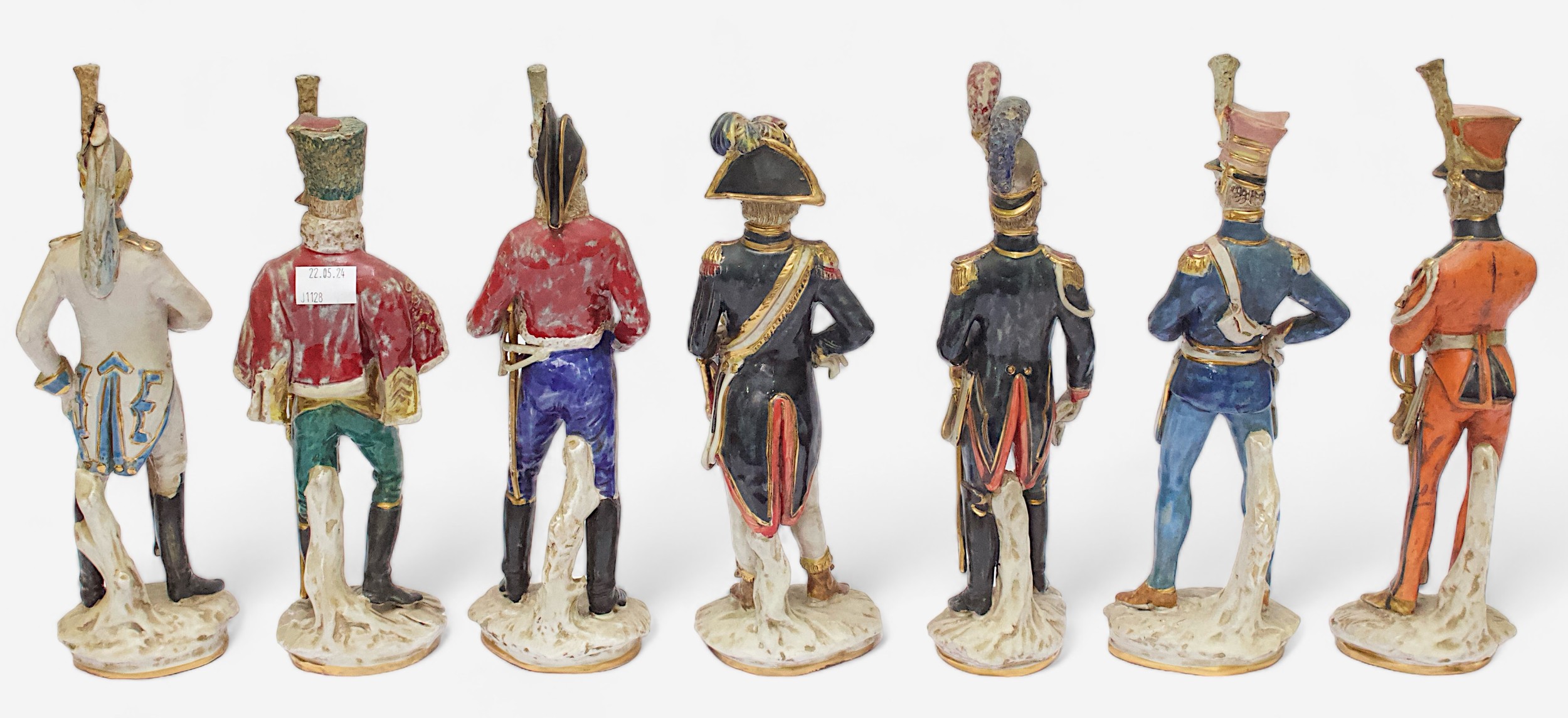 Twelve Italian Porcelain figures of French and European Military figures, each inscribed to the - Image 5 of 6