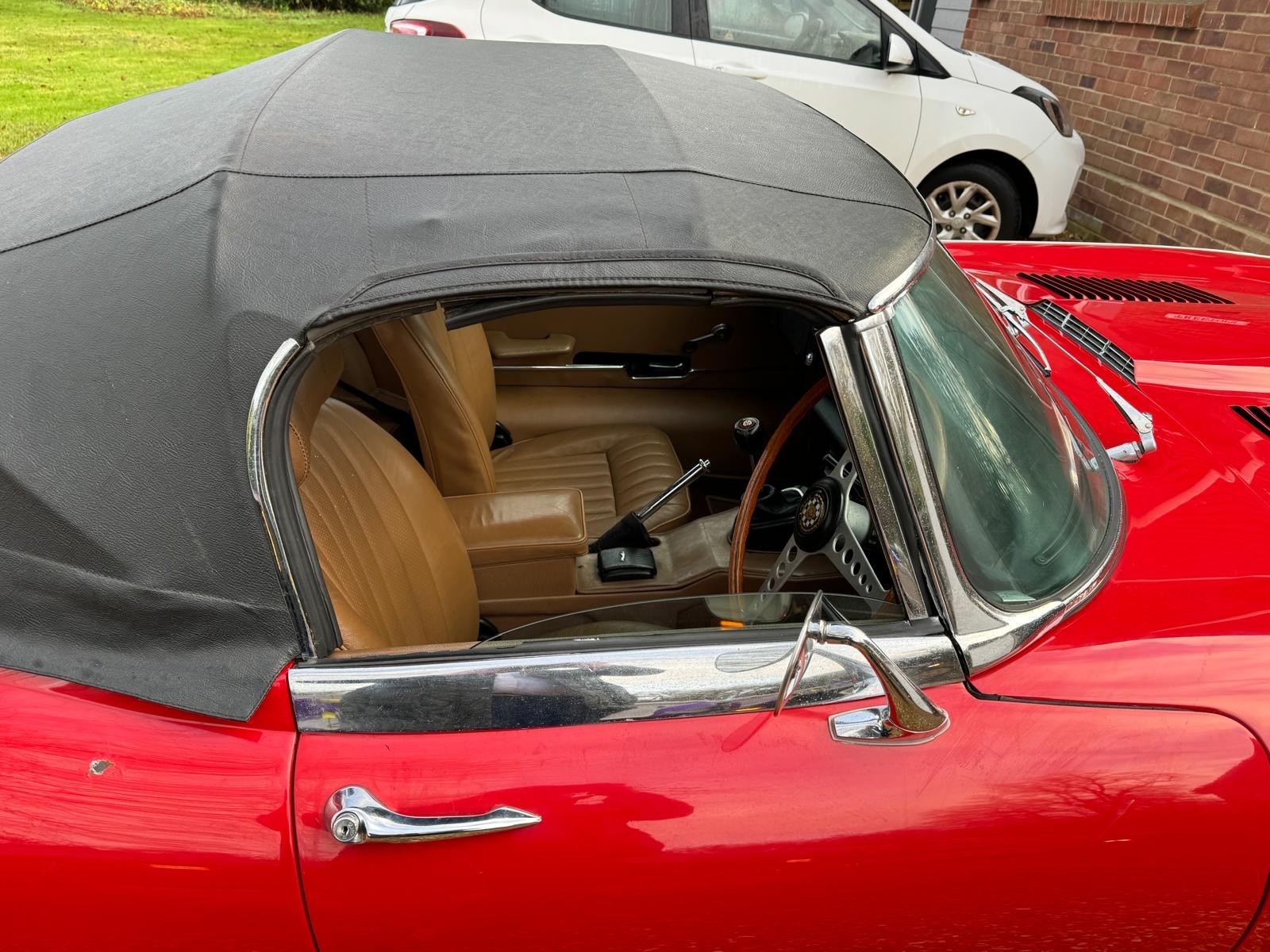 An E-Type Jaguar, Series 2 DOHC, Roadster, Registration No. D(XXX)7H, 4.2L engine, red with vinyl - Image 10 of 14